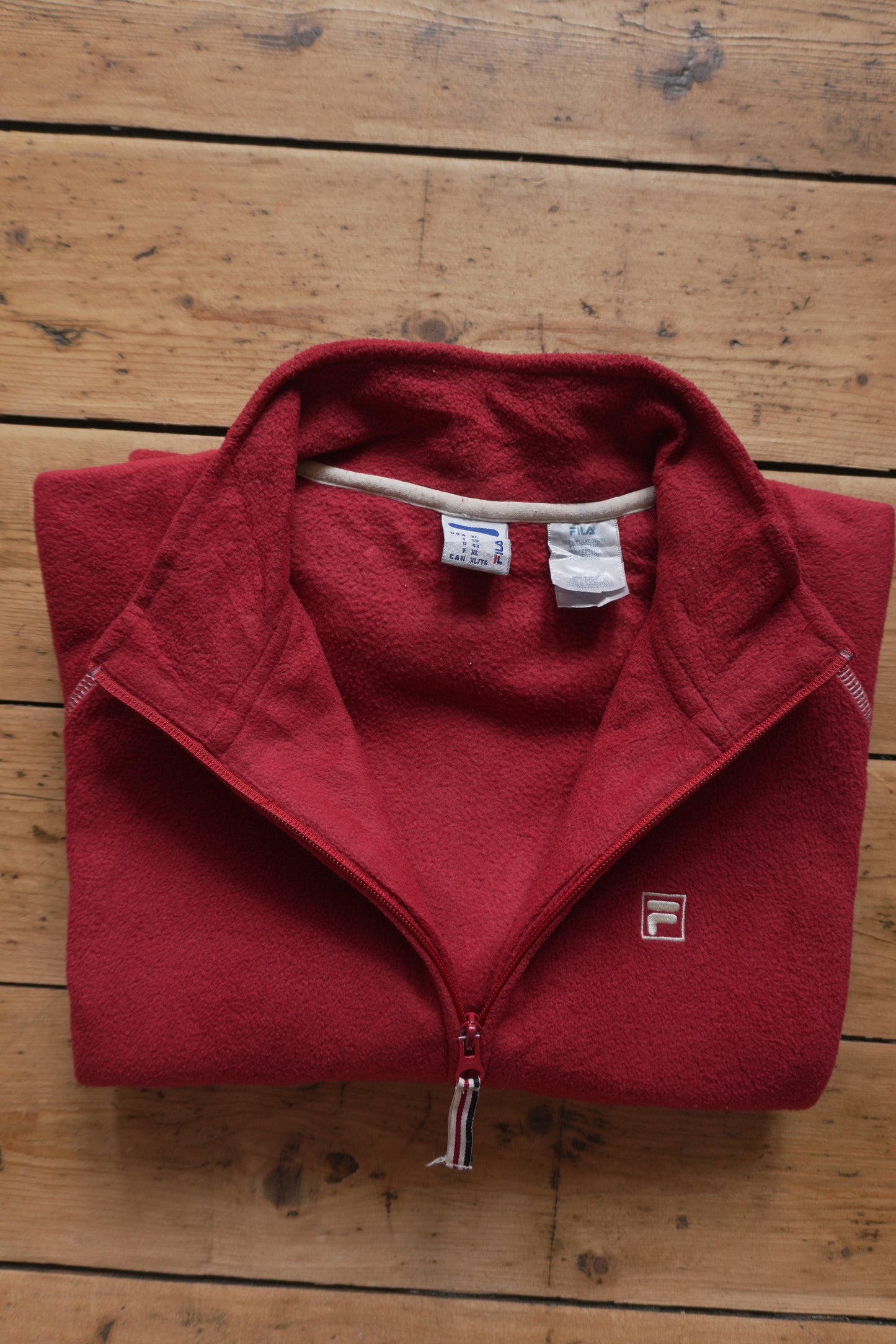 Fleece Fila Jacket Red Women's XL Full Zip Up High Neck Gorpcore