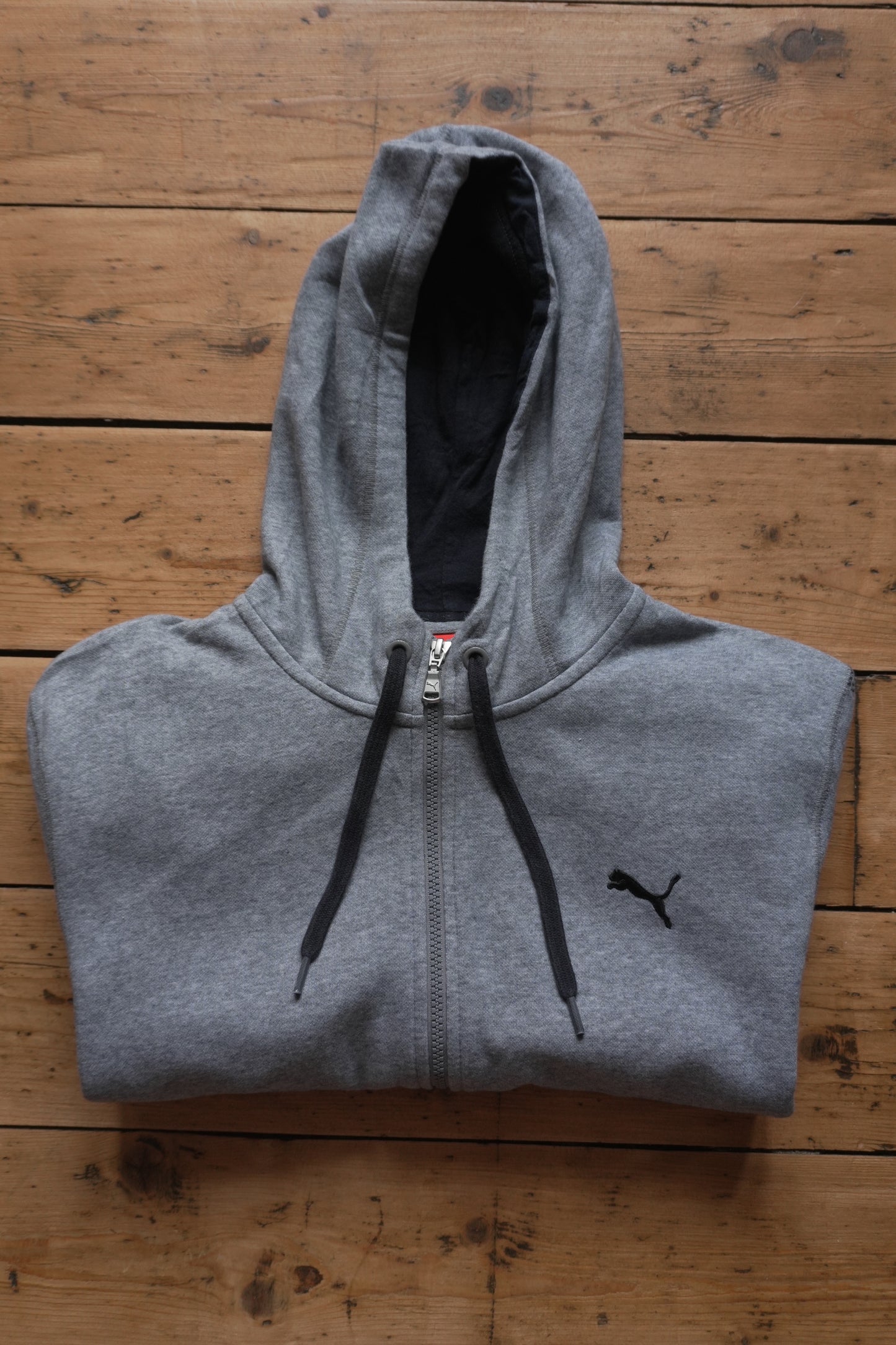 Hoodie Puma Grey Men's Large Full Zip Black Print on Sleeve