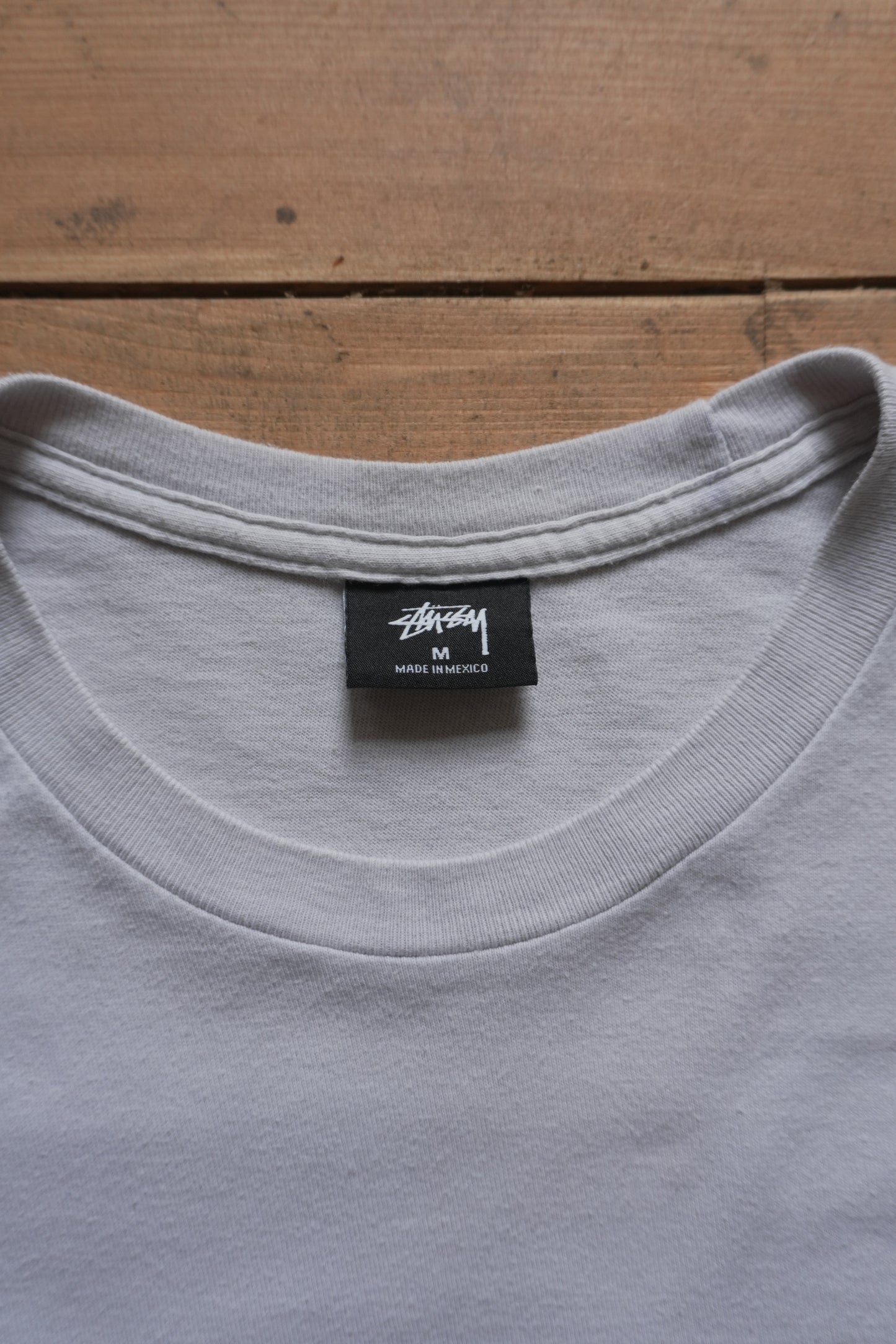 Vintage Stussy Long Sleeved T-shirt Light Grey Early 2000's Y2K Men's Medium Cotton