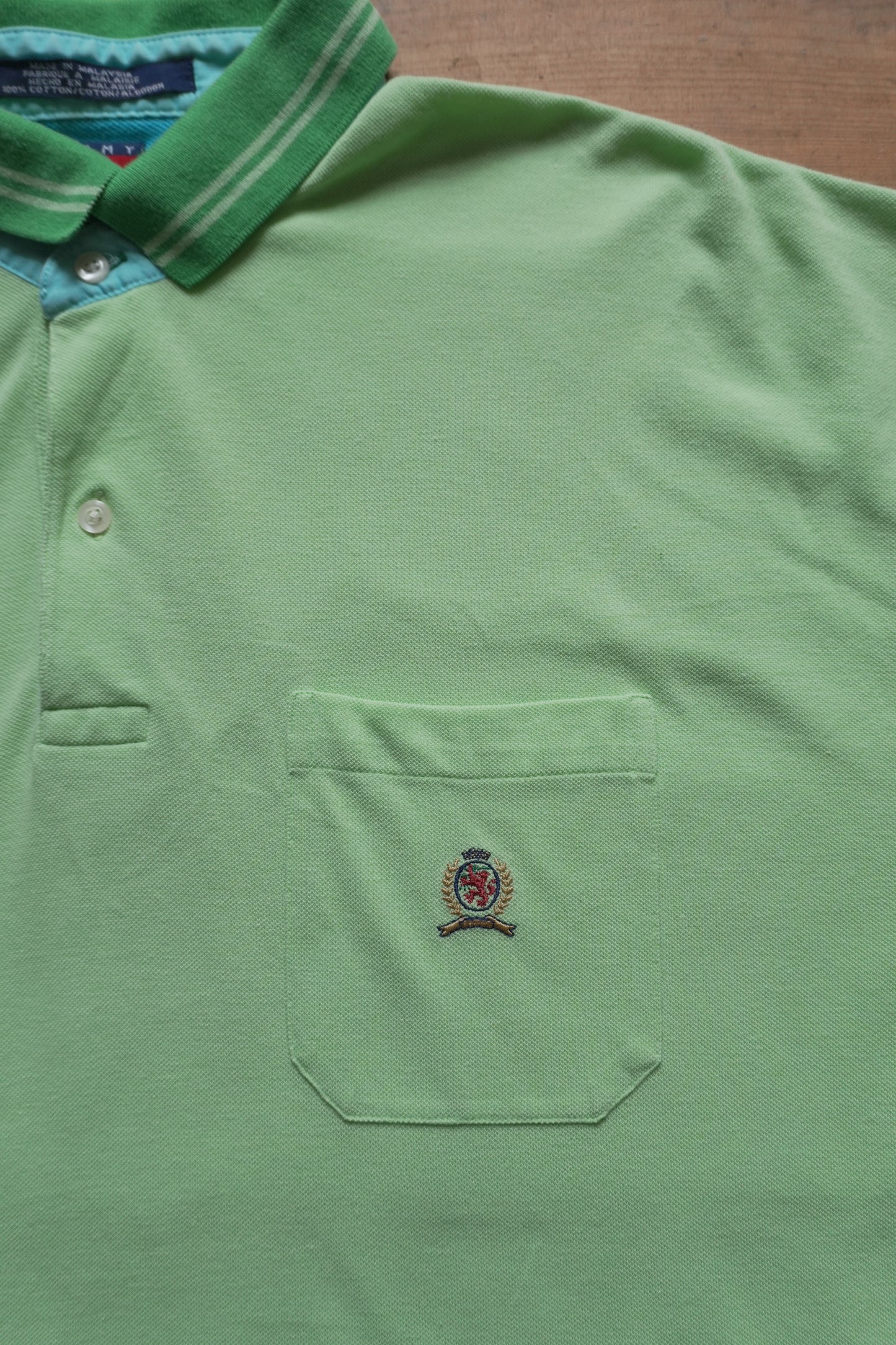 Vintage Tommy Hilfiger Polo Shirt Green 90s - 2000's XL Blue Details Cotton