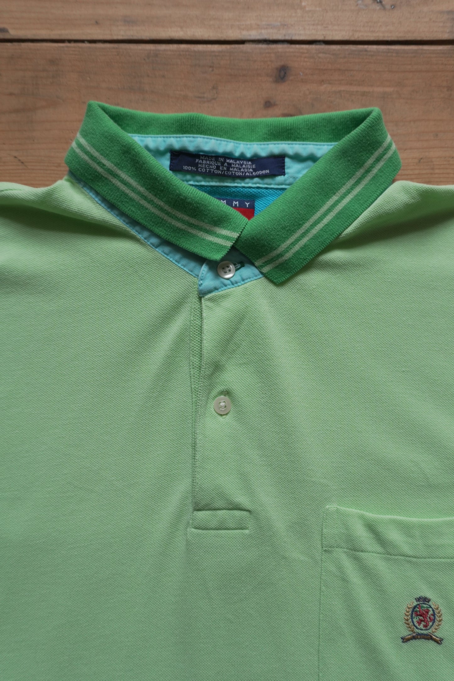 Vintage Tommy Hilfiger Polo Shirt Green 90s - 2000's XL Blue Details Cotton
