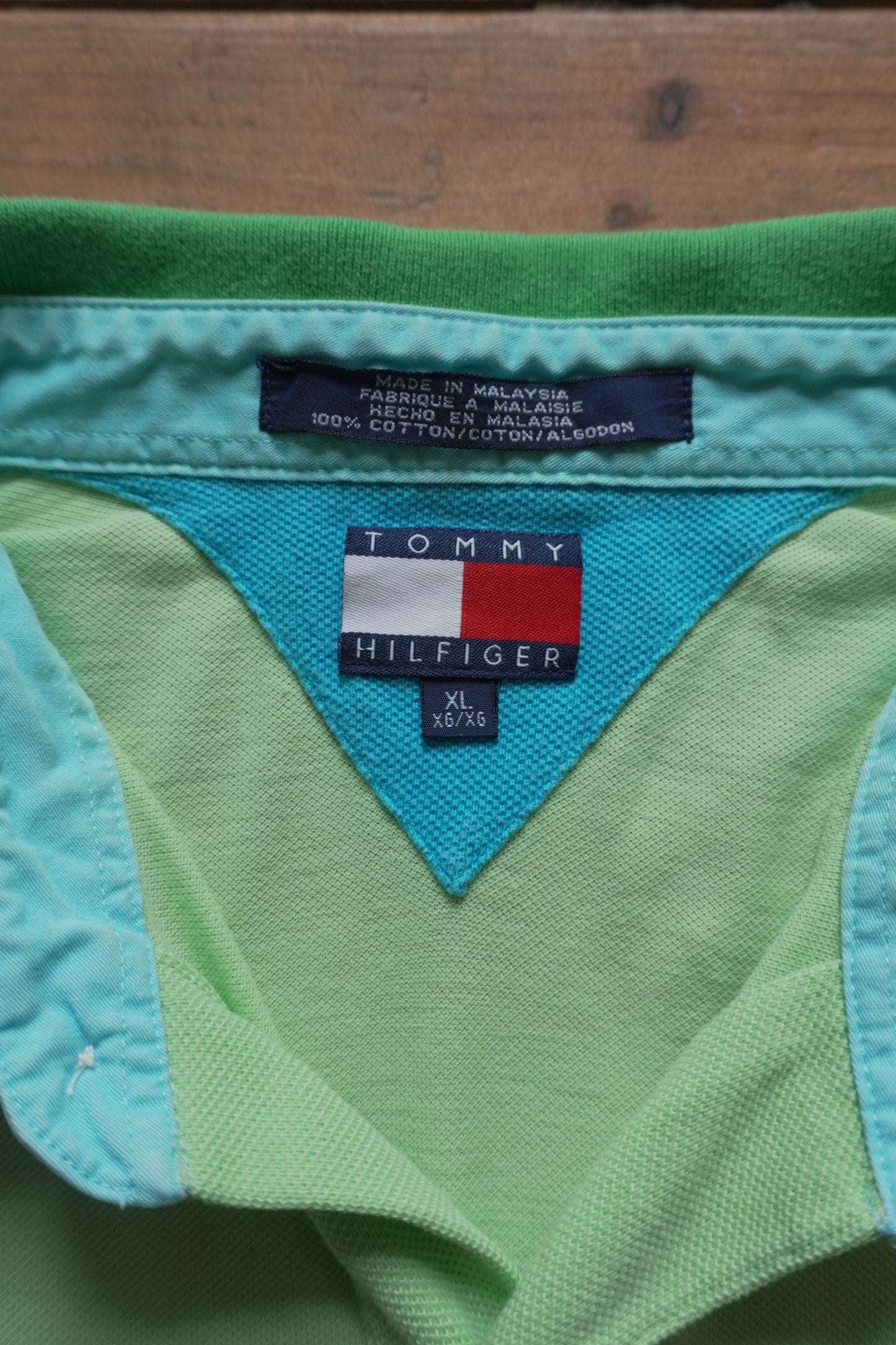Vintage Tommy Hilfiger Polo Shirt Green 90s - 2000's XL Blue Details Cotton
