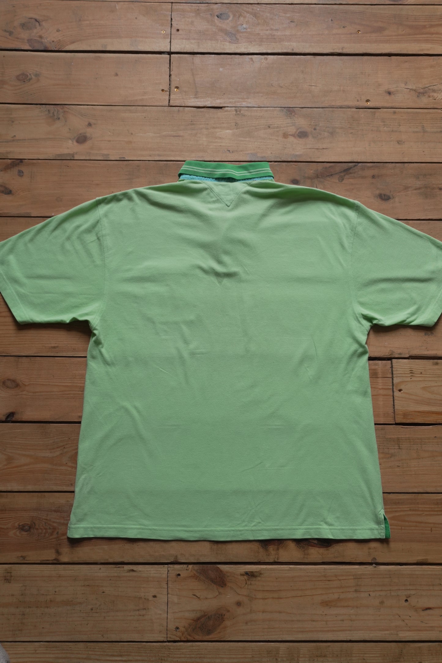 Vintage Tommy Hilfiger Polo Shirt Green 90s - 2000's XL Blue Details Cotton