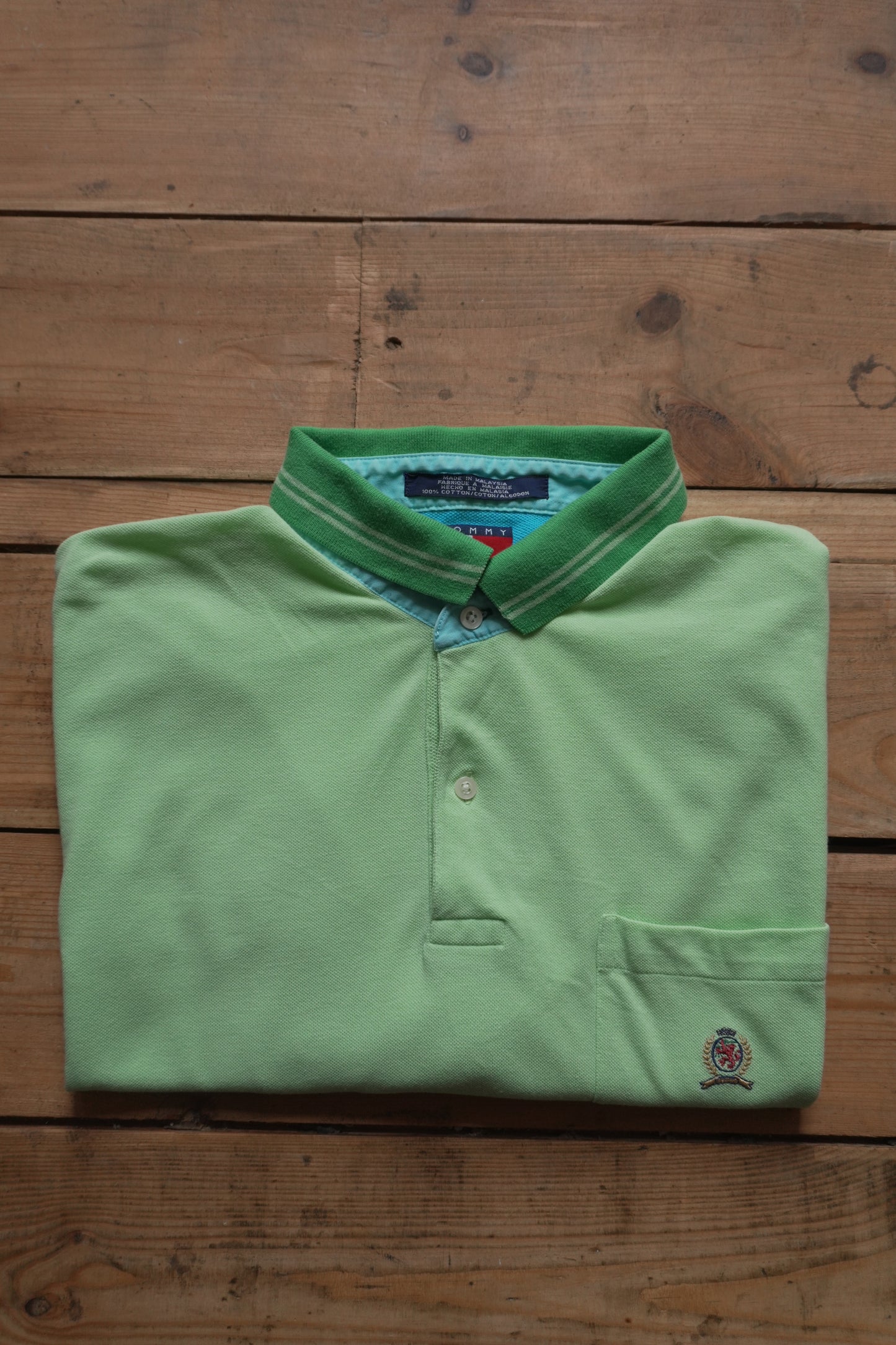 Vintage Tommy Hilfiger Polo Shirt Green 90s - 2000's XL Blue Details Cotton
