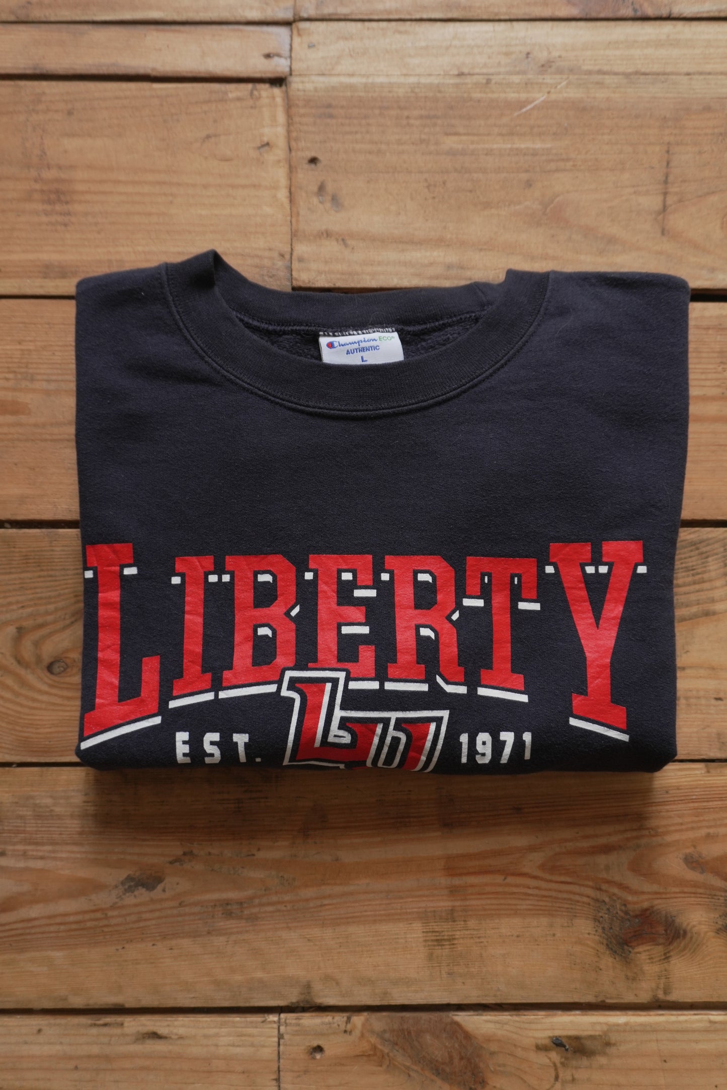 Champion Sweatshirt Liberty University Navy Blue Collegiate Crew Neck Men's Large