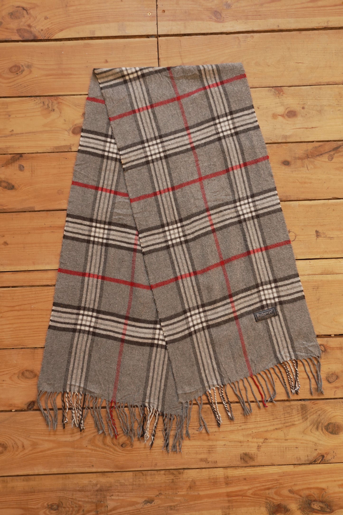 Scarf Vintage 80s 90s Burberrys 100 % Lambswool Grey Nova Check Pattern Wool Genuine Burberry