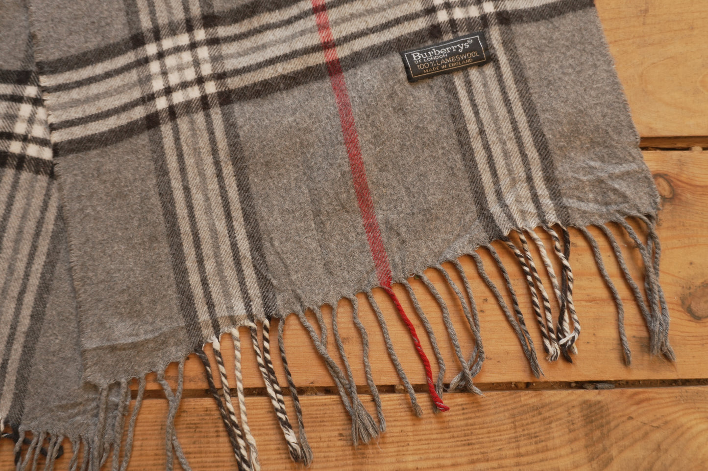 Scarf Vintage 80s 90s Burberrys 100 % Lambswool Grey Nova Check Pattern Wool Genuine Burberry