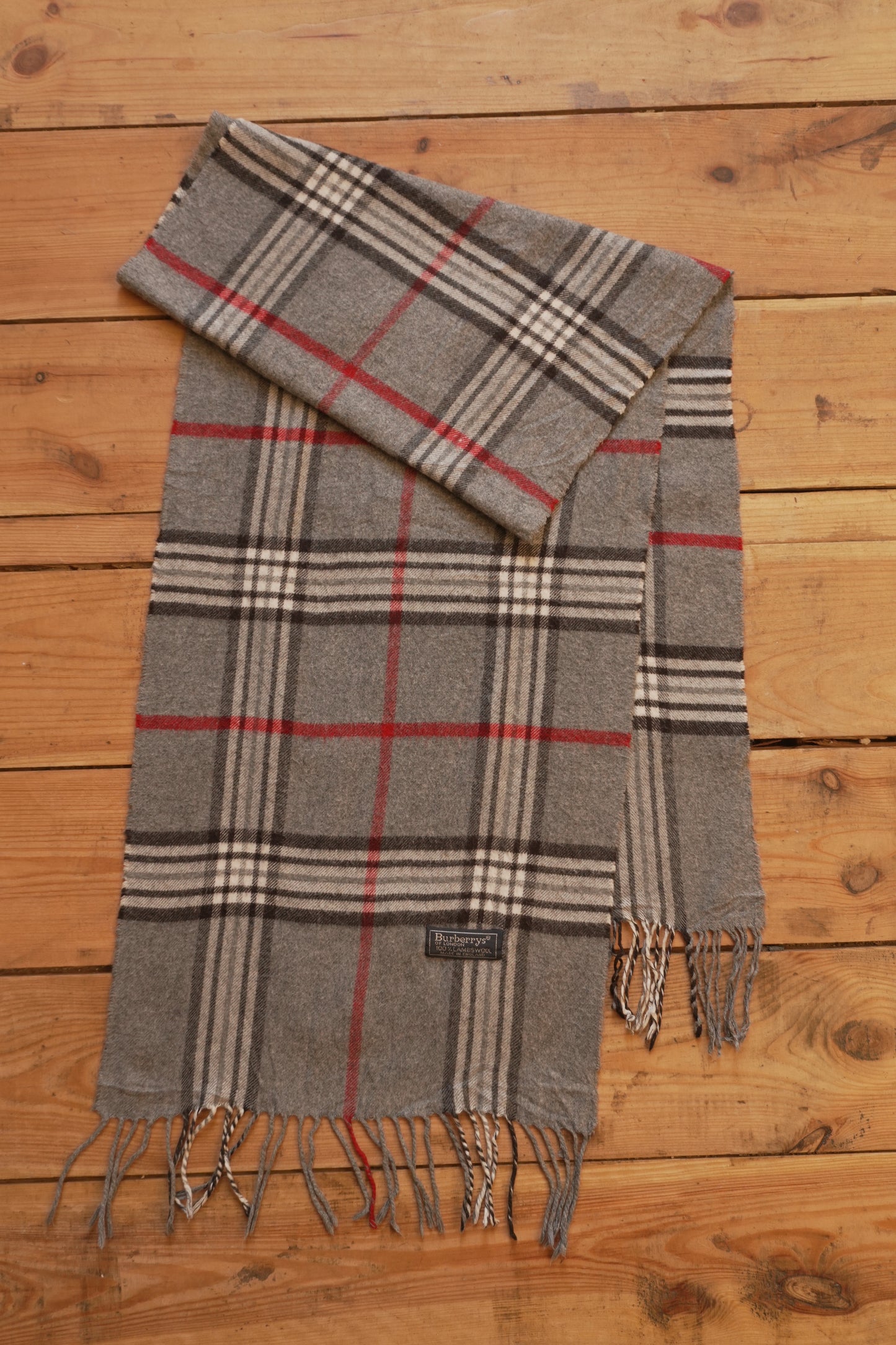 Scarf Vintage 80s 90s Burberrys 100 % Lambswool Grey Nova Check Pattern Wool Genuine Burberry