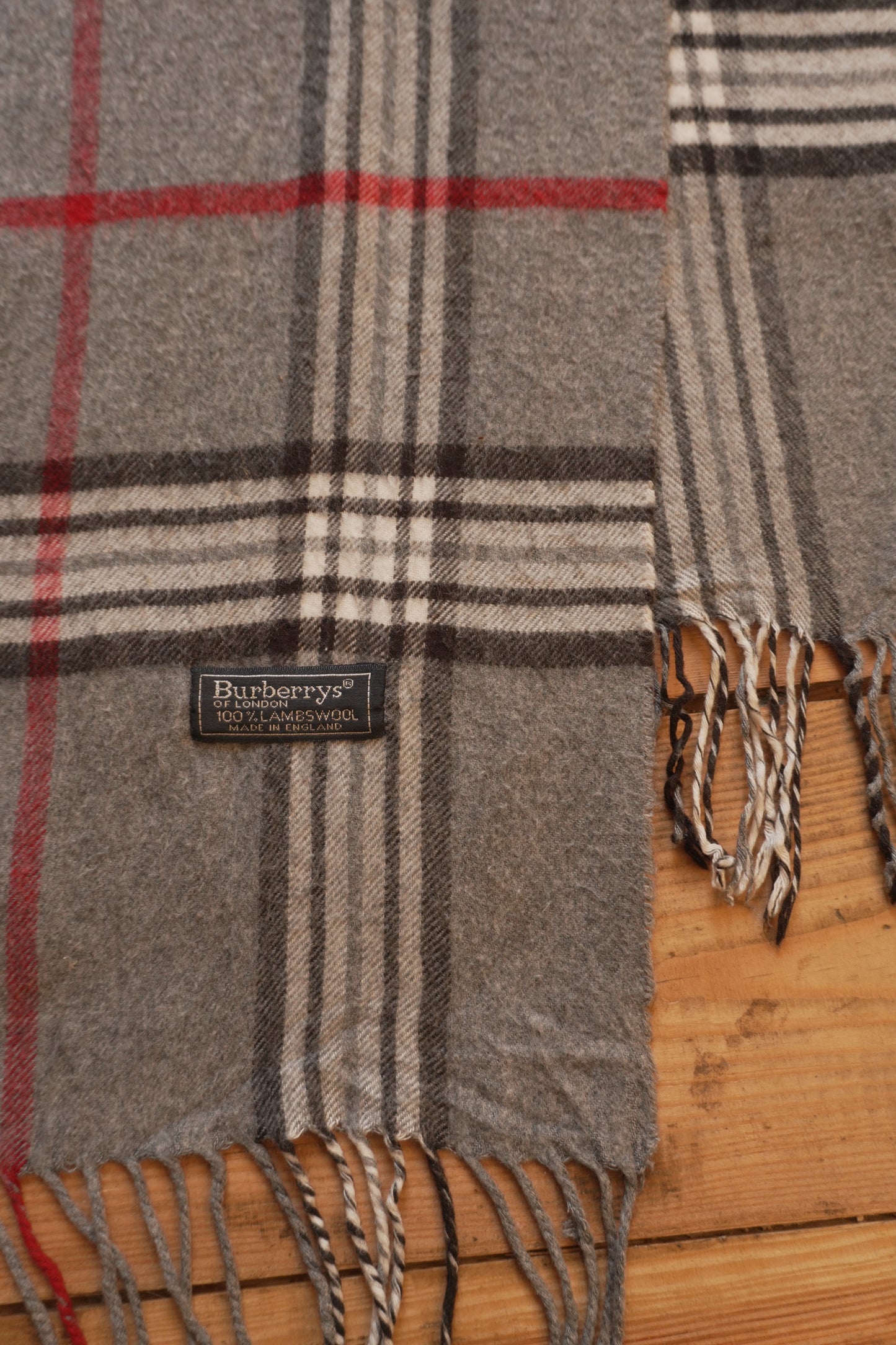 Scarf Vintage 80s 90s Burberrys 100 % Lambswool Grey Nova Check Pattern Wool Genuine Burberry