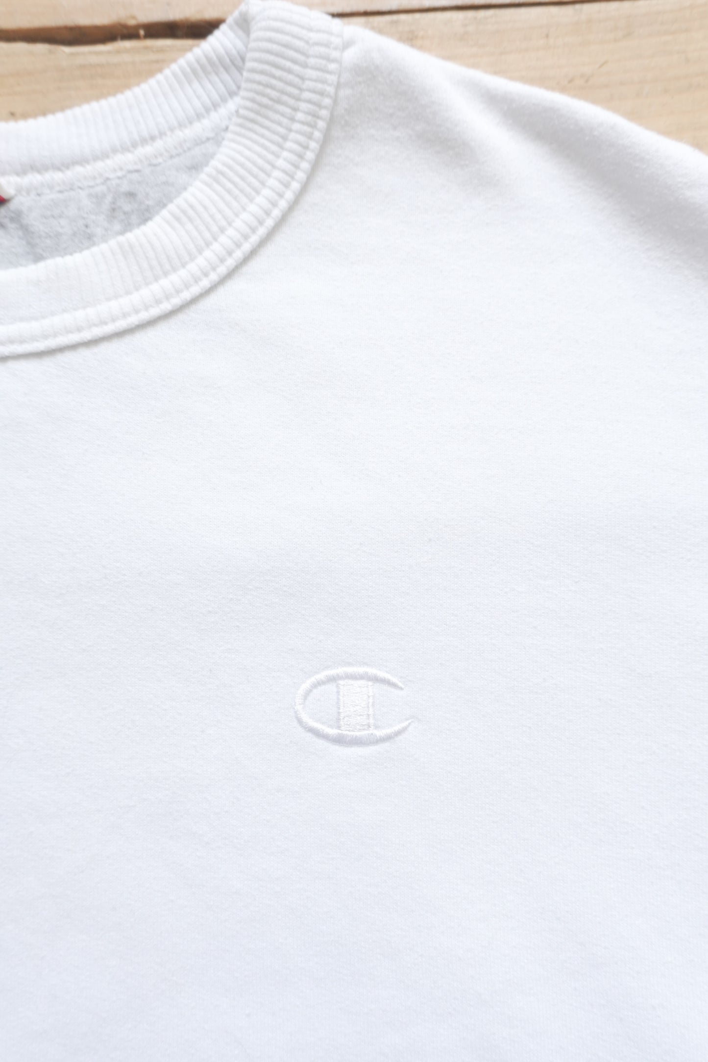 Vintage Champion Sweatshirt 90's Men White Large Dual "C" logos (Chest + Sleeve) Sportswear