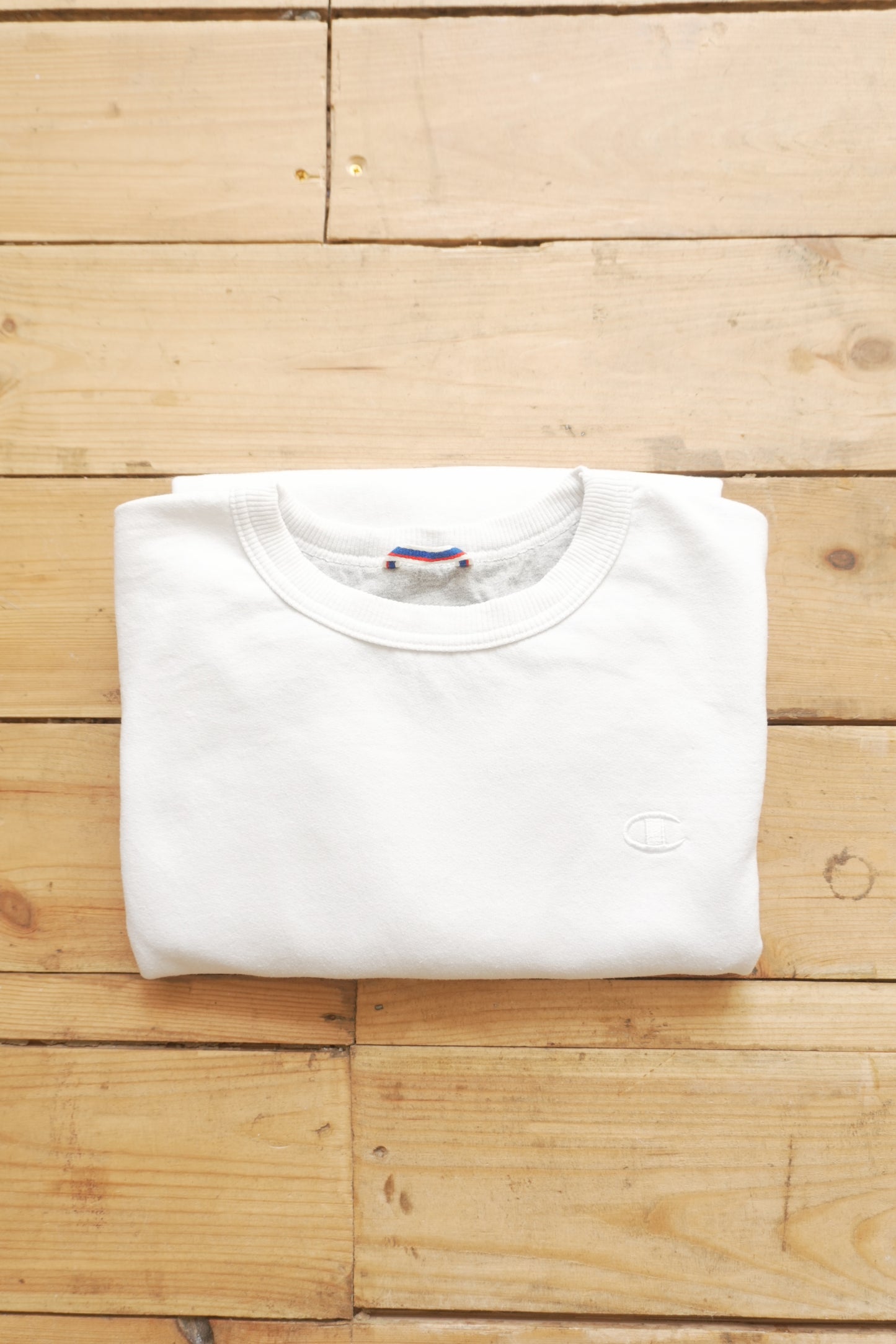 Vintage Champion Sweatshirt 90's Men White Large Dual "C" logos (Chest + Sleeve) Sportswear