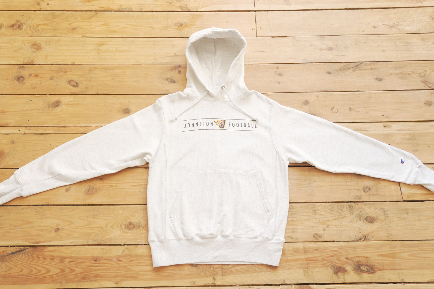 Hoodie Vintage Reverse Weave Champion Grey "C logo" on Sleeve Cotton Johnson Football Men's Small