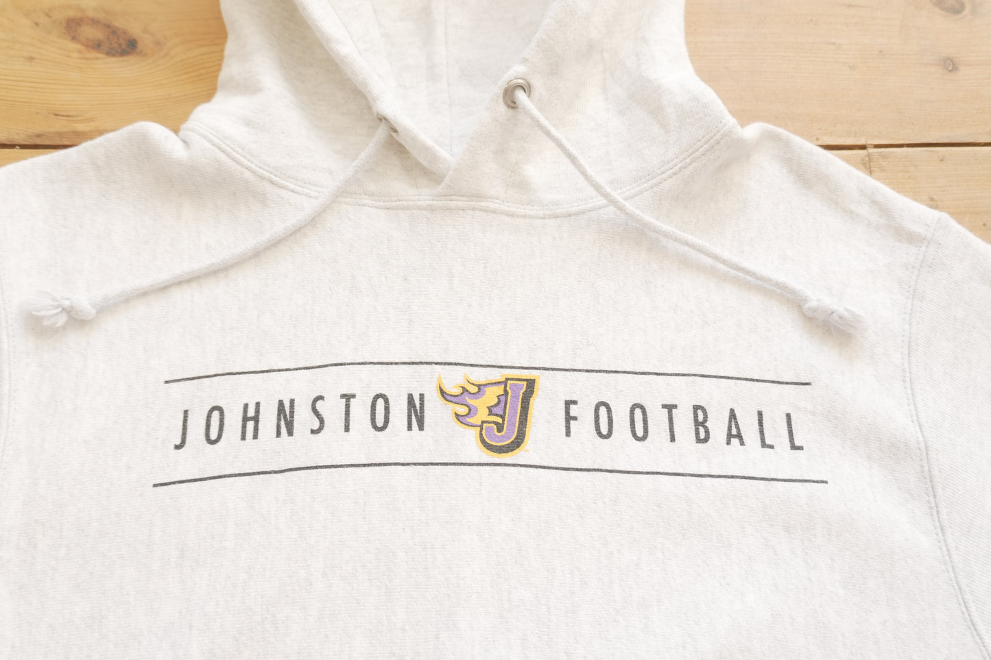 Hoodie Vintage Reverse Weave Champion Grey "C logo" on Sleeve Cotton Johnson Football Men's Small