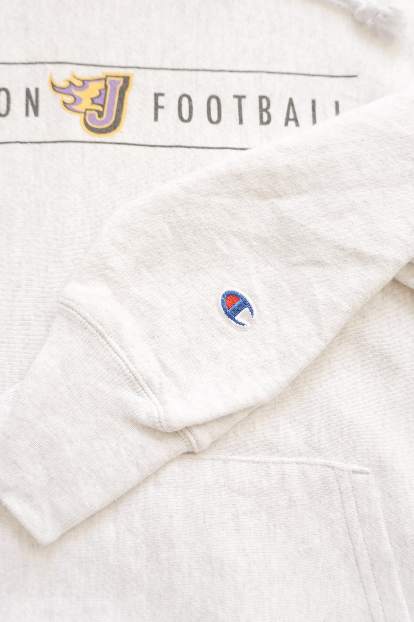 Hoodie Vintage Reverse Weave Champion Grey "C logo" on Sleeve Cotton Johnson Football Men's Small