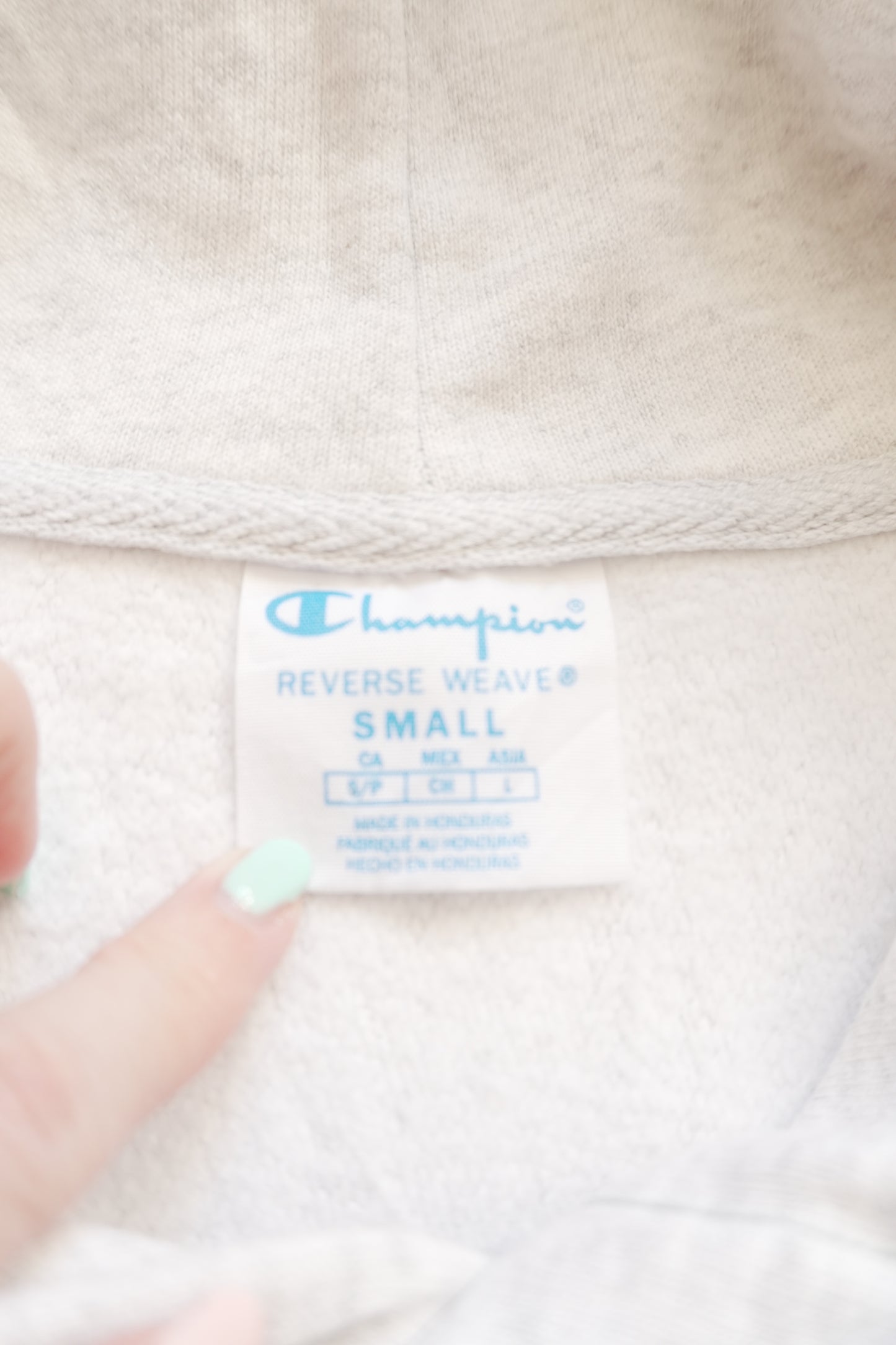 Hoodie Vintage Reverse Weave Champion Grey "C logo" on Sleeve Cotton Johnson Football Men's Small