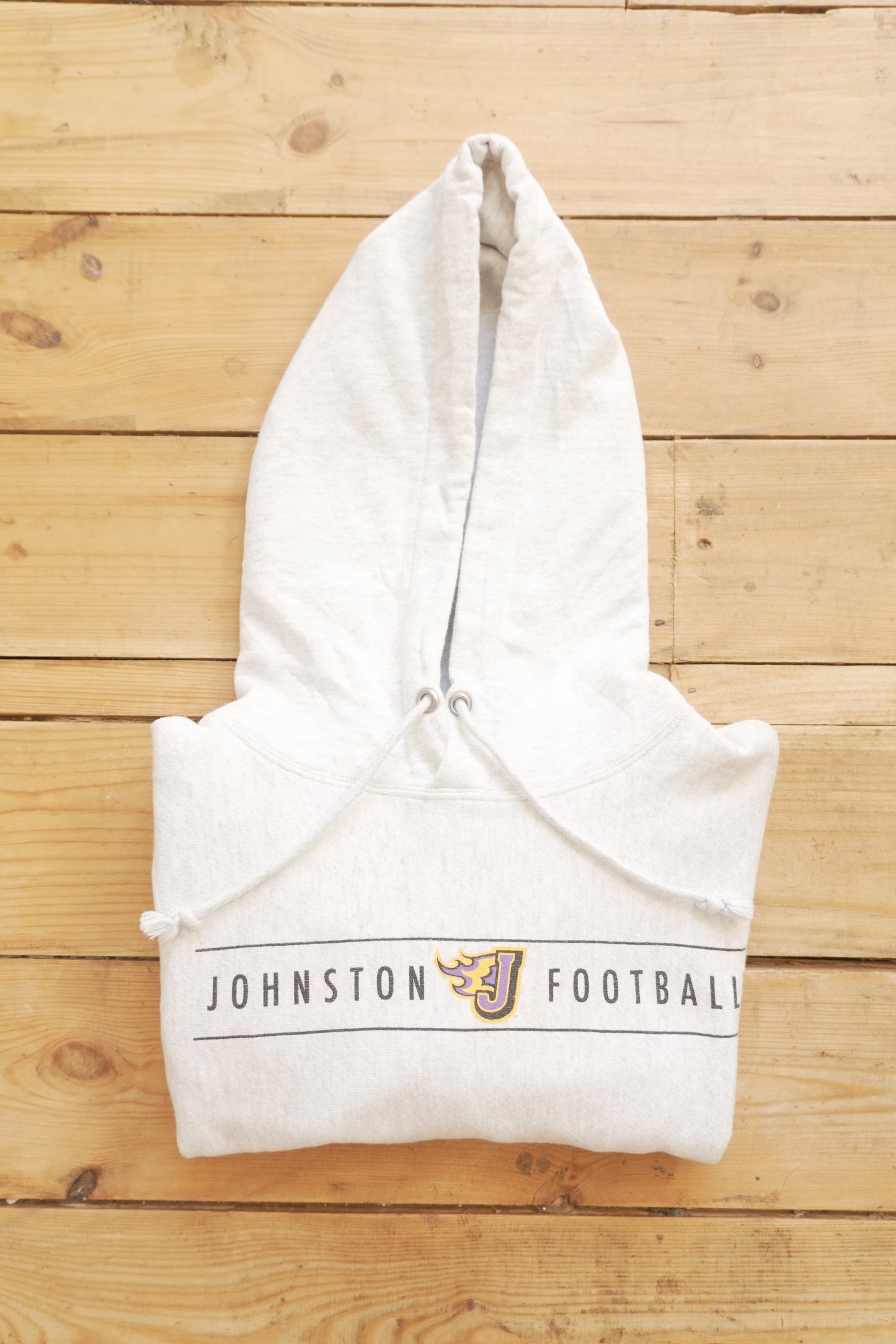Hoodie Vintage Reverse Weave Champion Grey "C logo" on Sleeve Cotton Johnson Football Men's Small