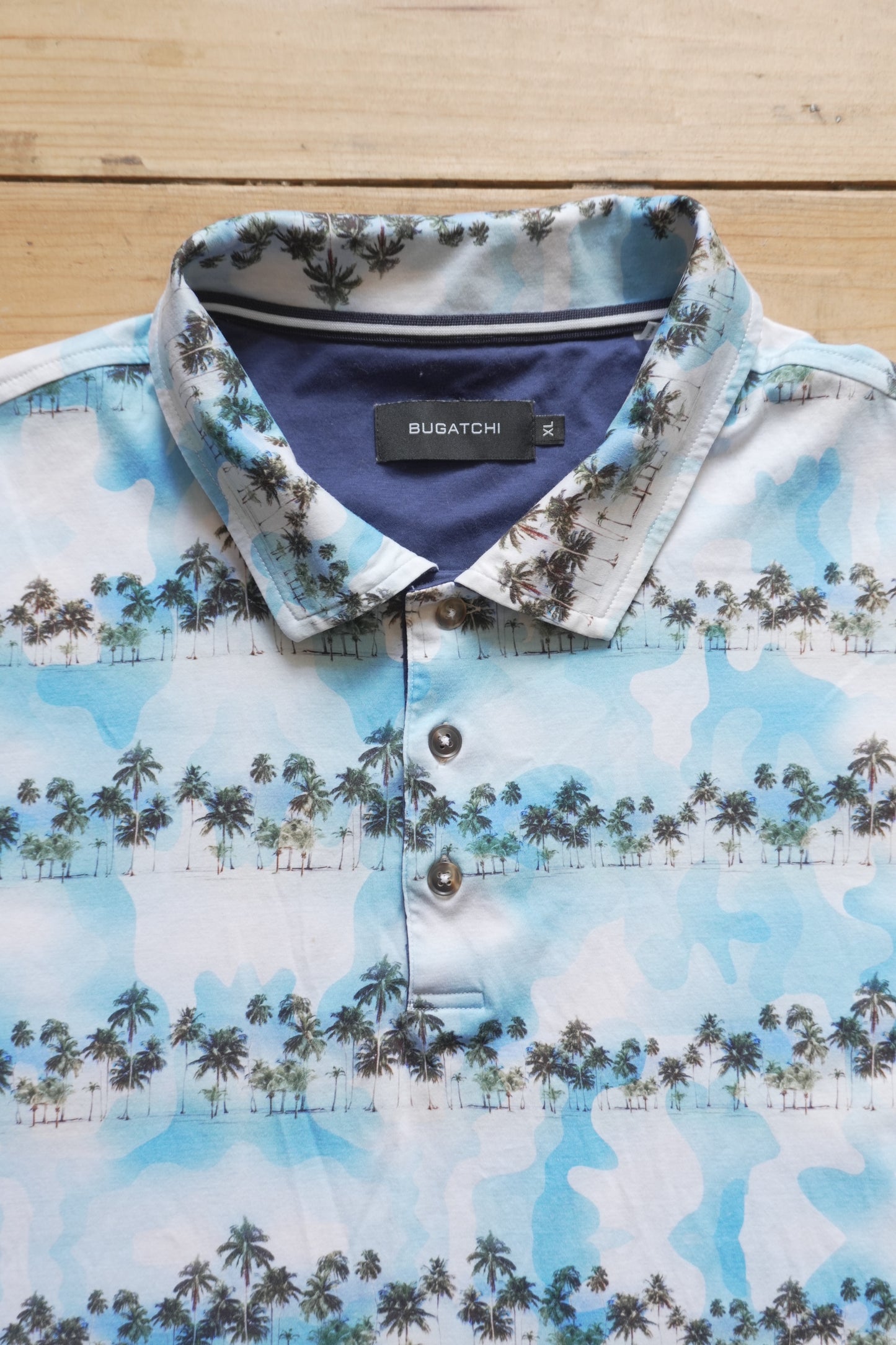 Polo Shirt Bugatchi Vintage Y2K Palm Tree Print Short Sleeve Men's XL Top Summer