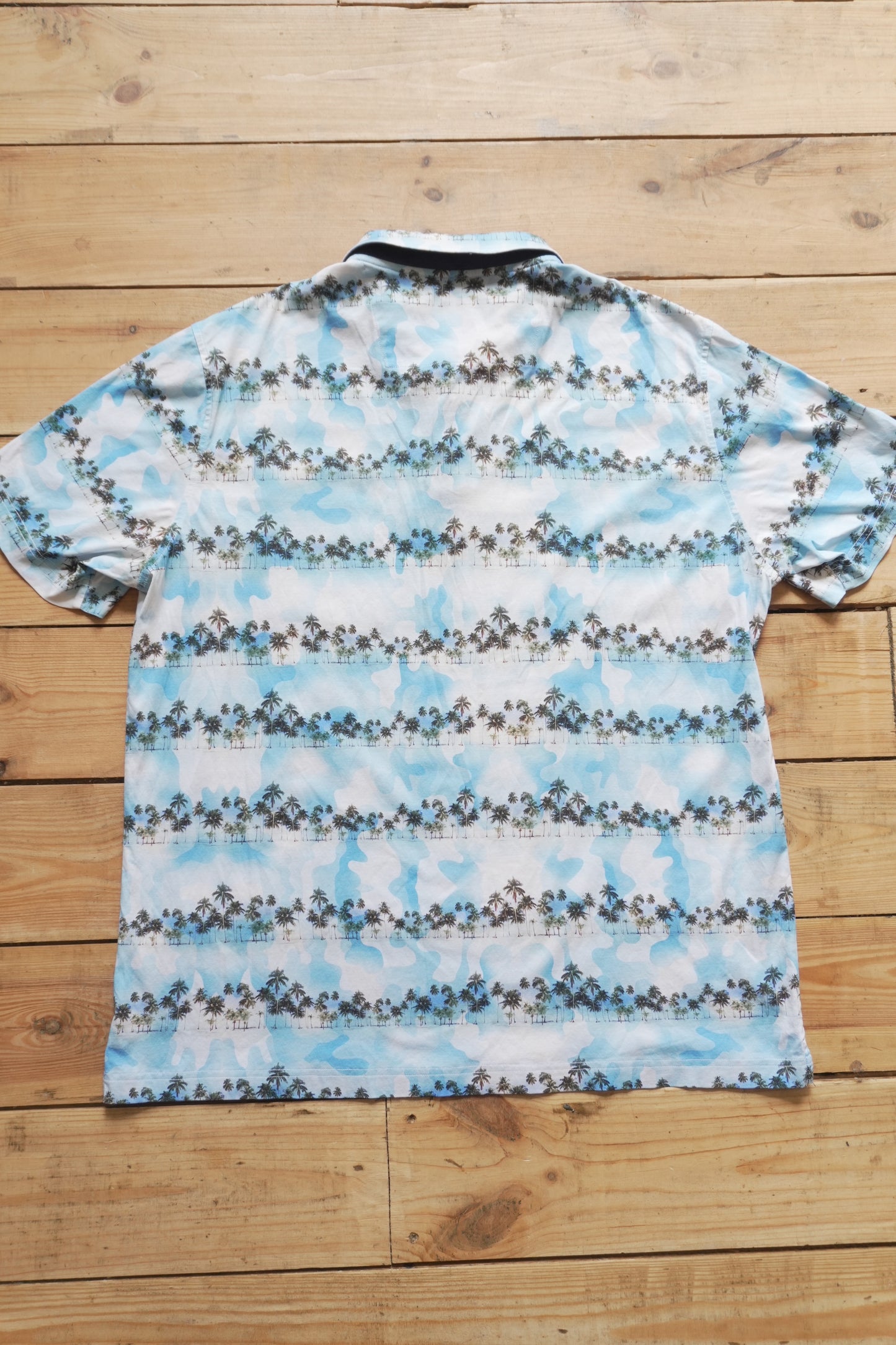 Polo Shirt Bugatchi Vintage Y2K Palm Tree Print Short Sleeve Men's XL Top Summer