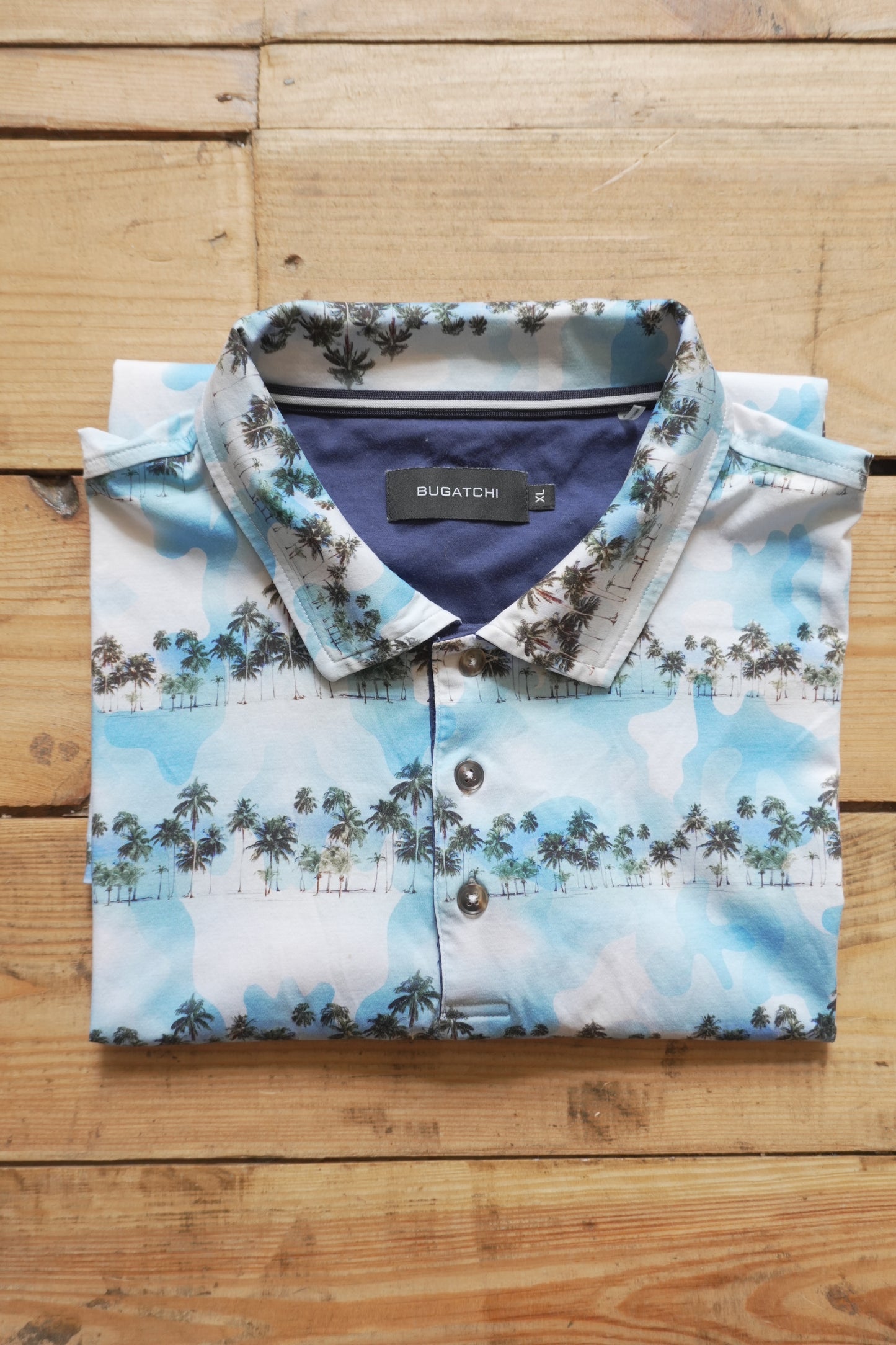 Polo Shirt Bugatchi Vintage Y2K Palm Tree Print Short Sleeve Men's XL Top Summer