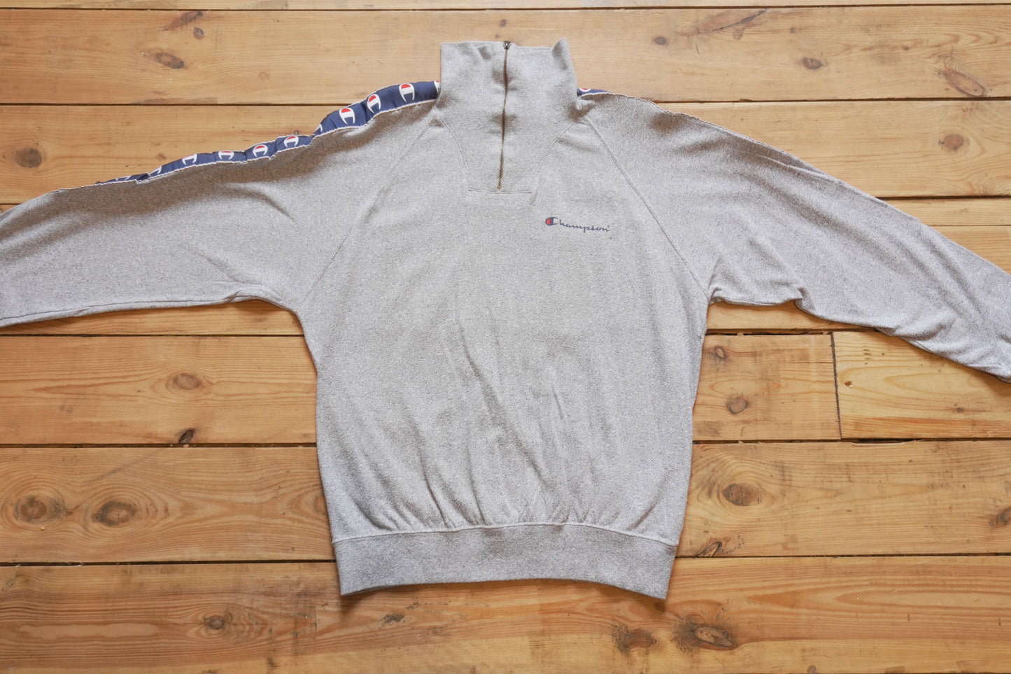 Vintage Champion Quarter Zip Sweatshirt Grey Marl Long Sleeve Turtle Neck Women's Medium