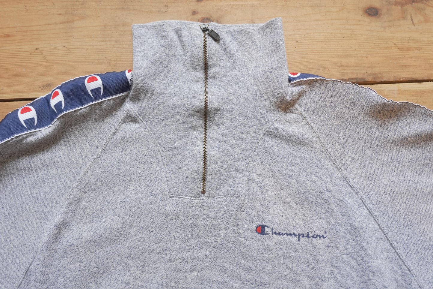 Vintage Champion Quarter Zip Sweatshirt Grey Marl Long Sleeve Turtle Neck Women's Medium