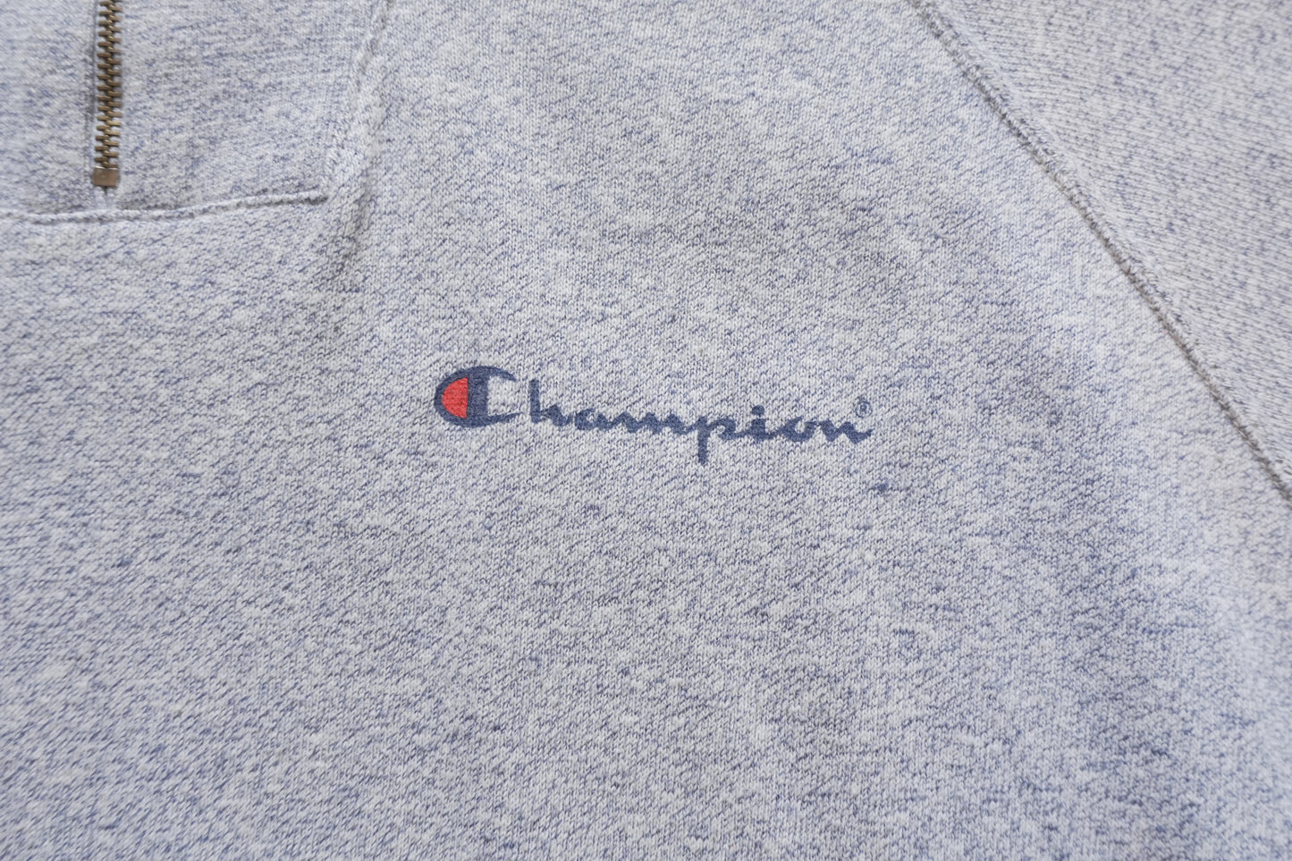Vintage Champion Quarter Zip Sweatshirt Grey Marl Long Sleeve Turtle Neck Women's Medium