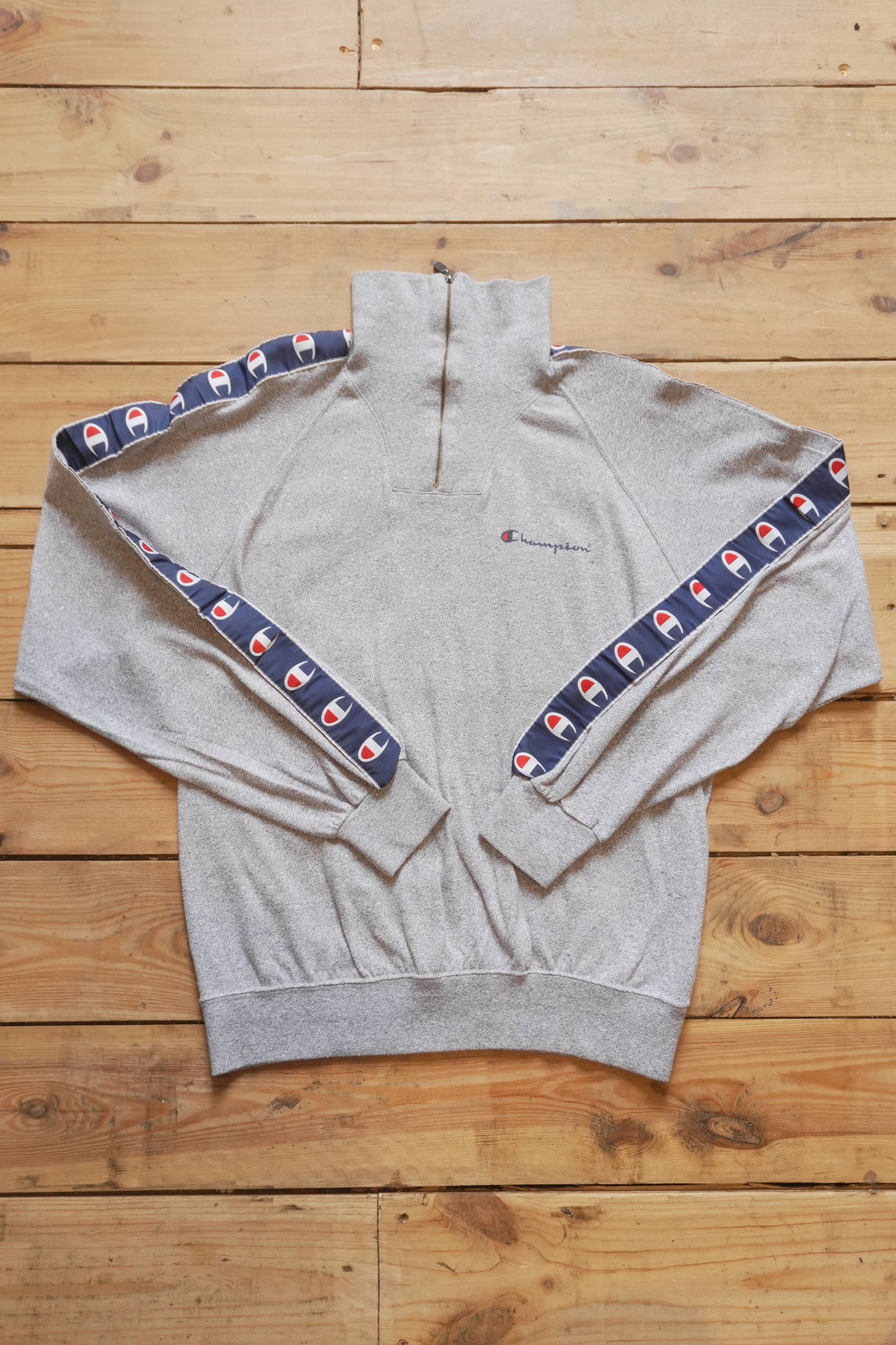 Vintage Champion Quarter Zip Sweatshirt Grey Marl Long Sleeve Turtle Neck Women's Medium