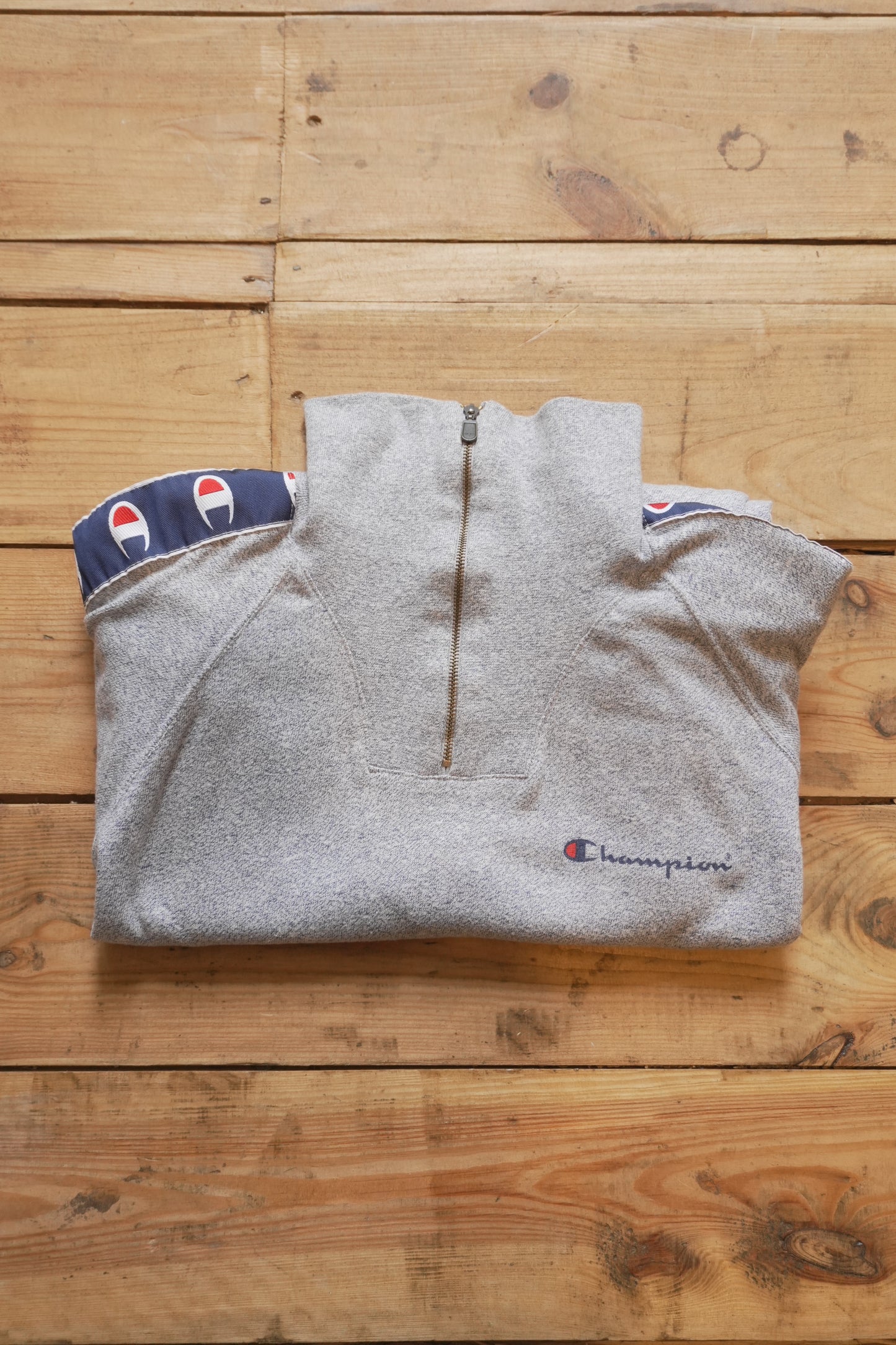 Vintage Champion Quarter Zip Sweatshirt Grey Marl Long Sleeve Turtle Neck Women's Medium