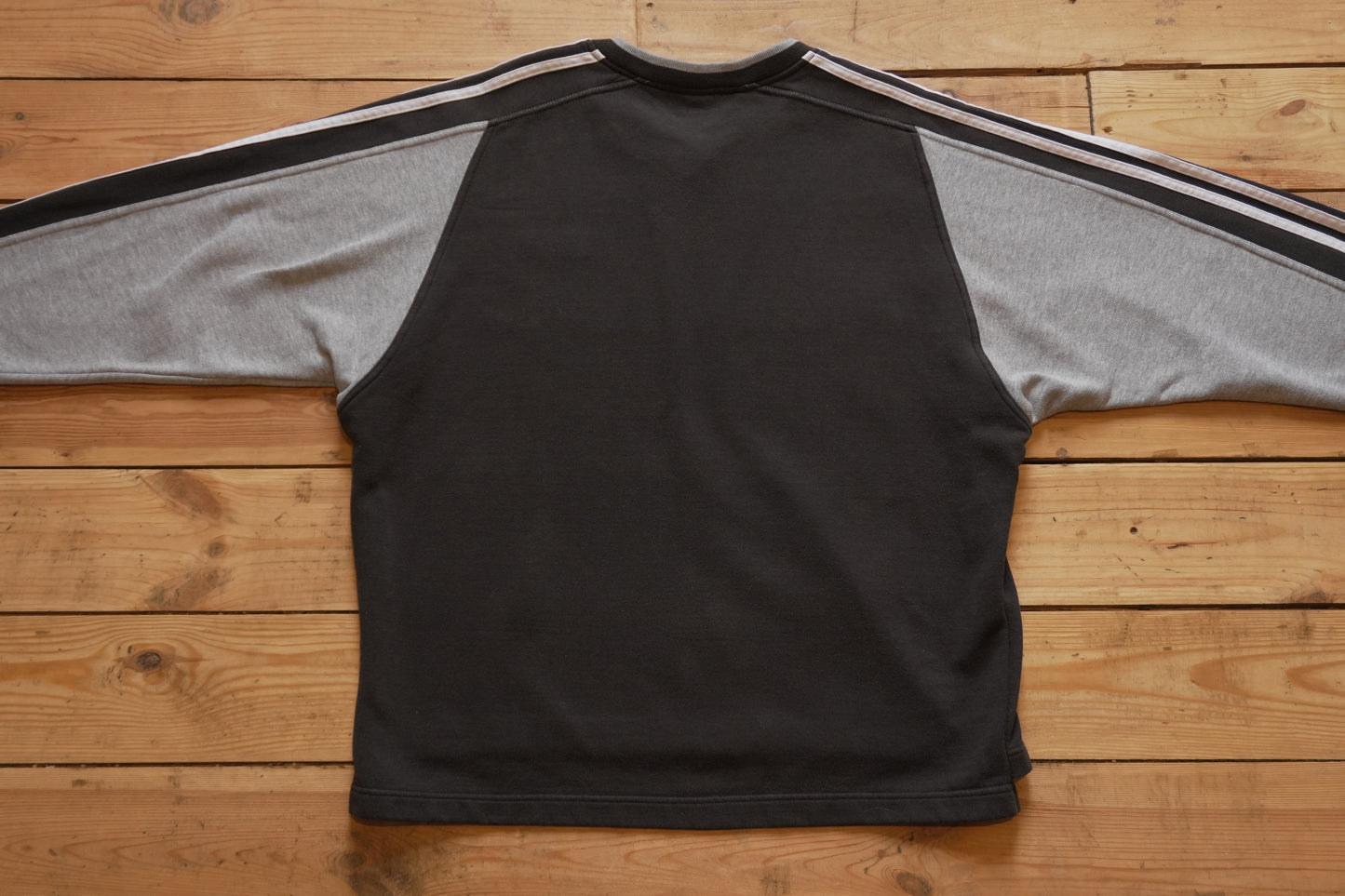 Vintage Adidas Sweatshirt Black White Grey V-neck White Arm Stripes Men's XL