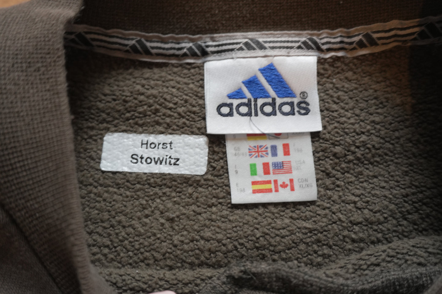 Adidas Sweatshirt Olive Khaki Green Grey Arm Stipe Men's XL Long Sleeve V-neck