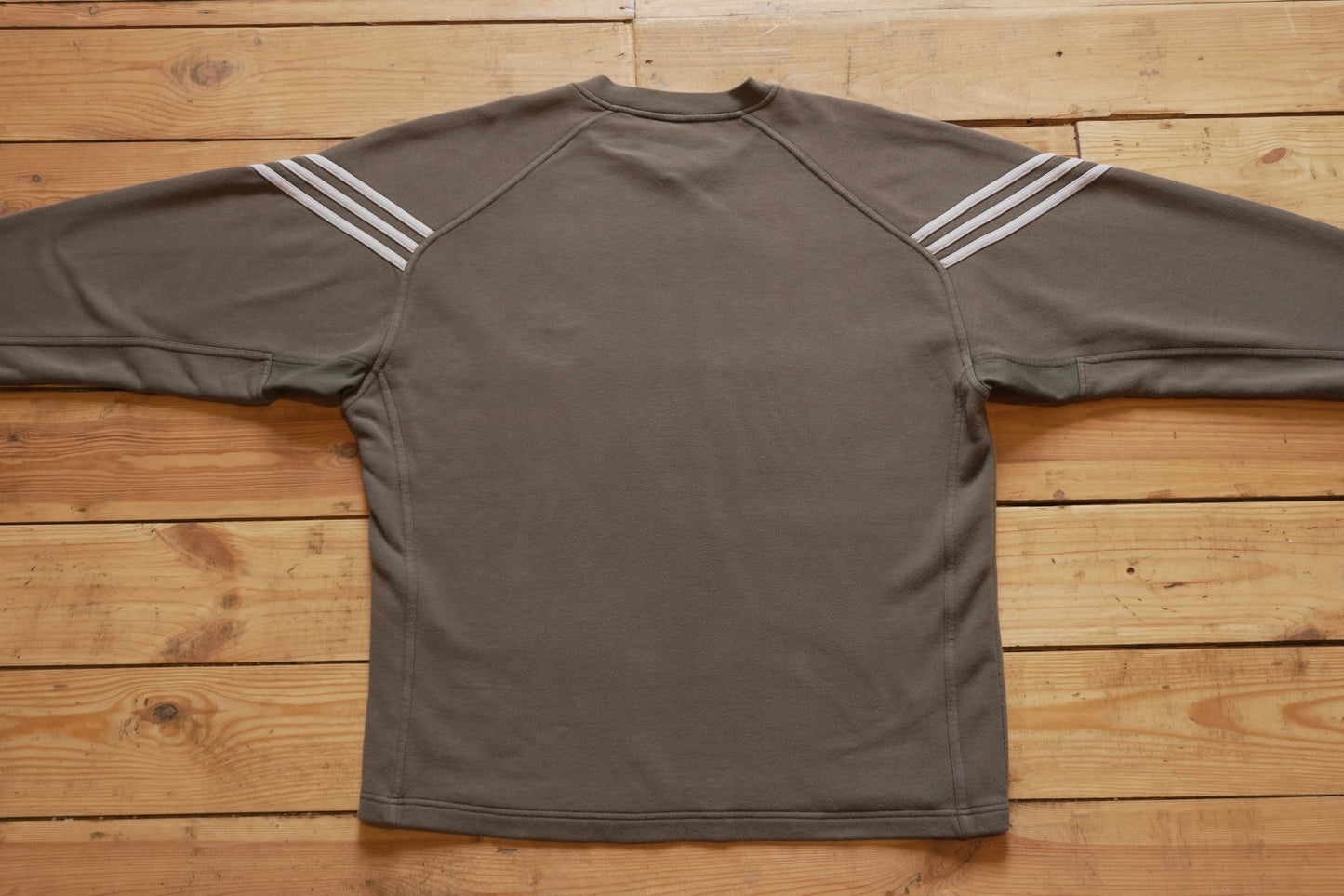 Adidas Sweatshirt Olive Khaki Green Grey Arm Stipe Men's XL Long Sleeve V-neck