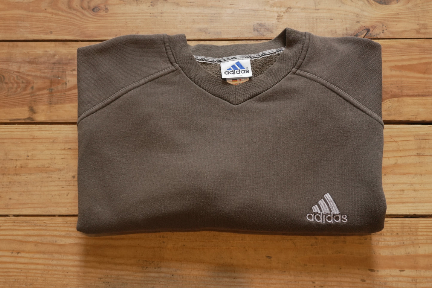 Adidas Sweatshirt Olive Khaki Green Grey Arm Stipe Men's XL Long Sleeve V-neck