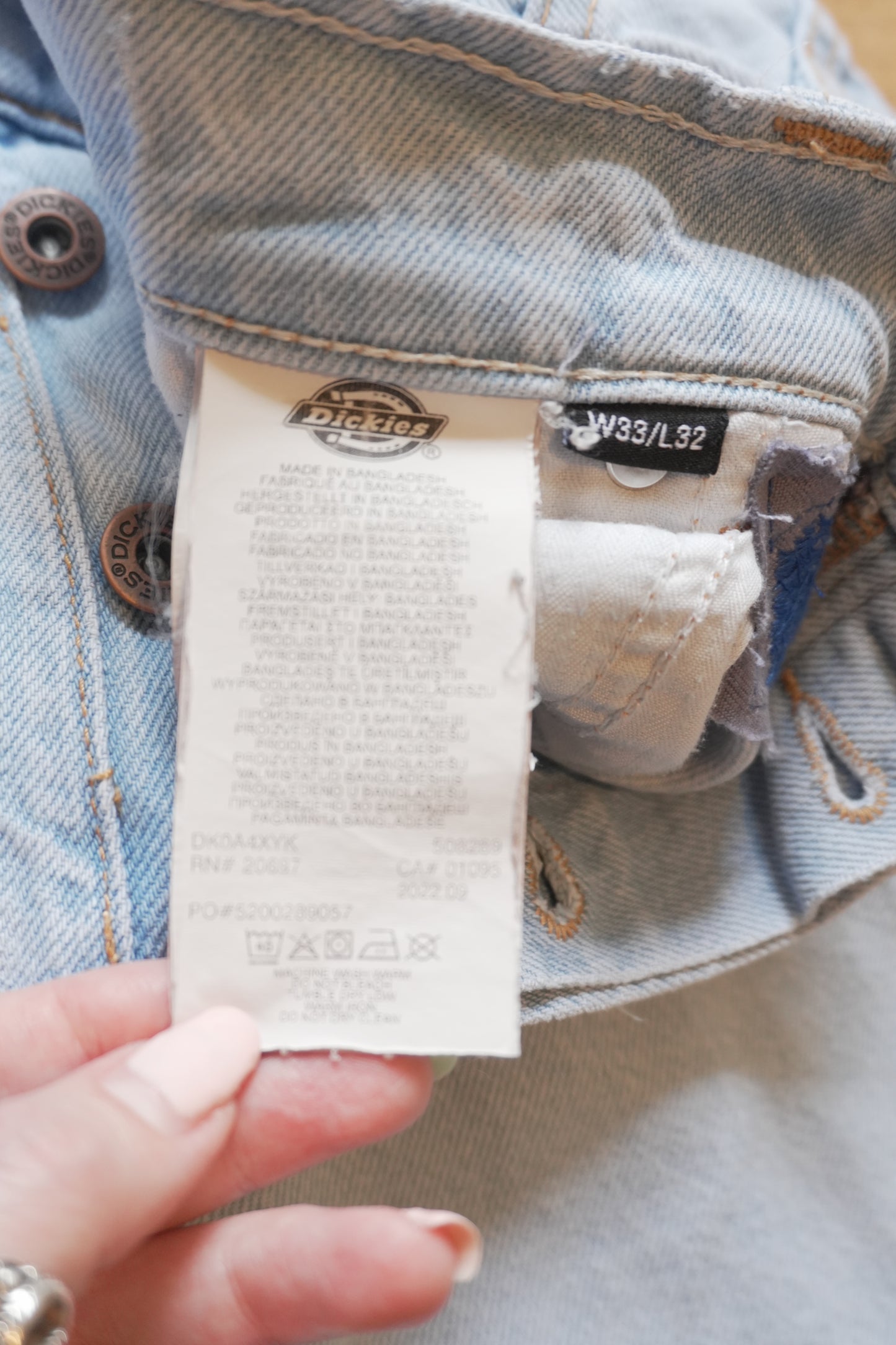 Dickies Straight Jeans Light Blue Wash Waist 33 Length 32 Men's Workwear
