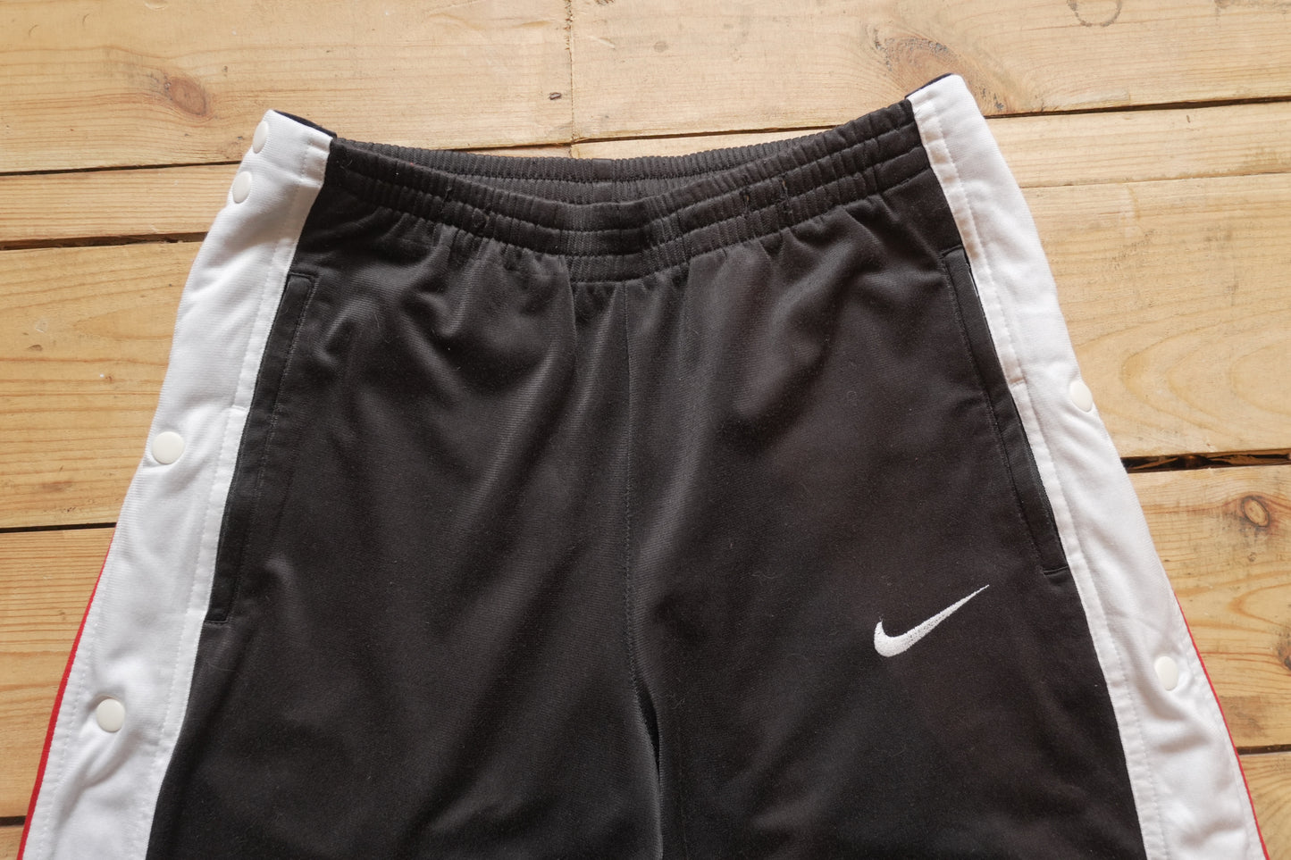 Nike Popper Tracksuit Bottoms Snap Button Studs XS Black White Red Trousers