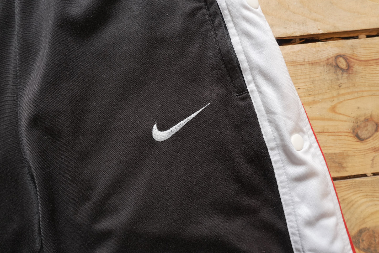 Nike Popper Tracksuit Bottoms Snap Button Studs XS Black White Red Trousers