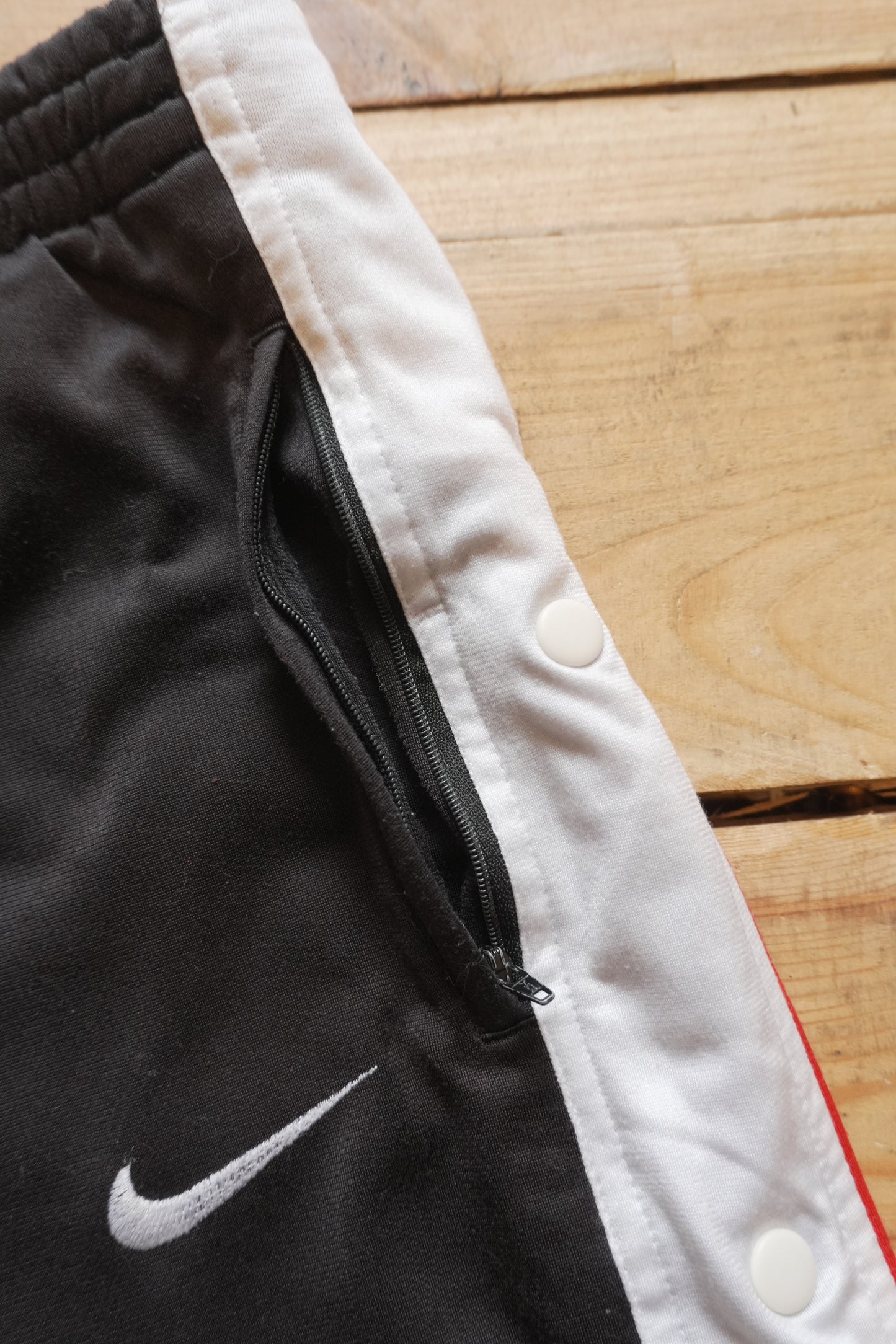Nike Popper Tracksuit Bottoms Snap Button Studs XS Black White Red Trousers
