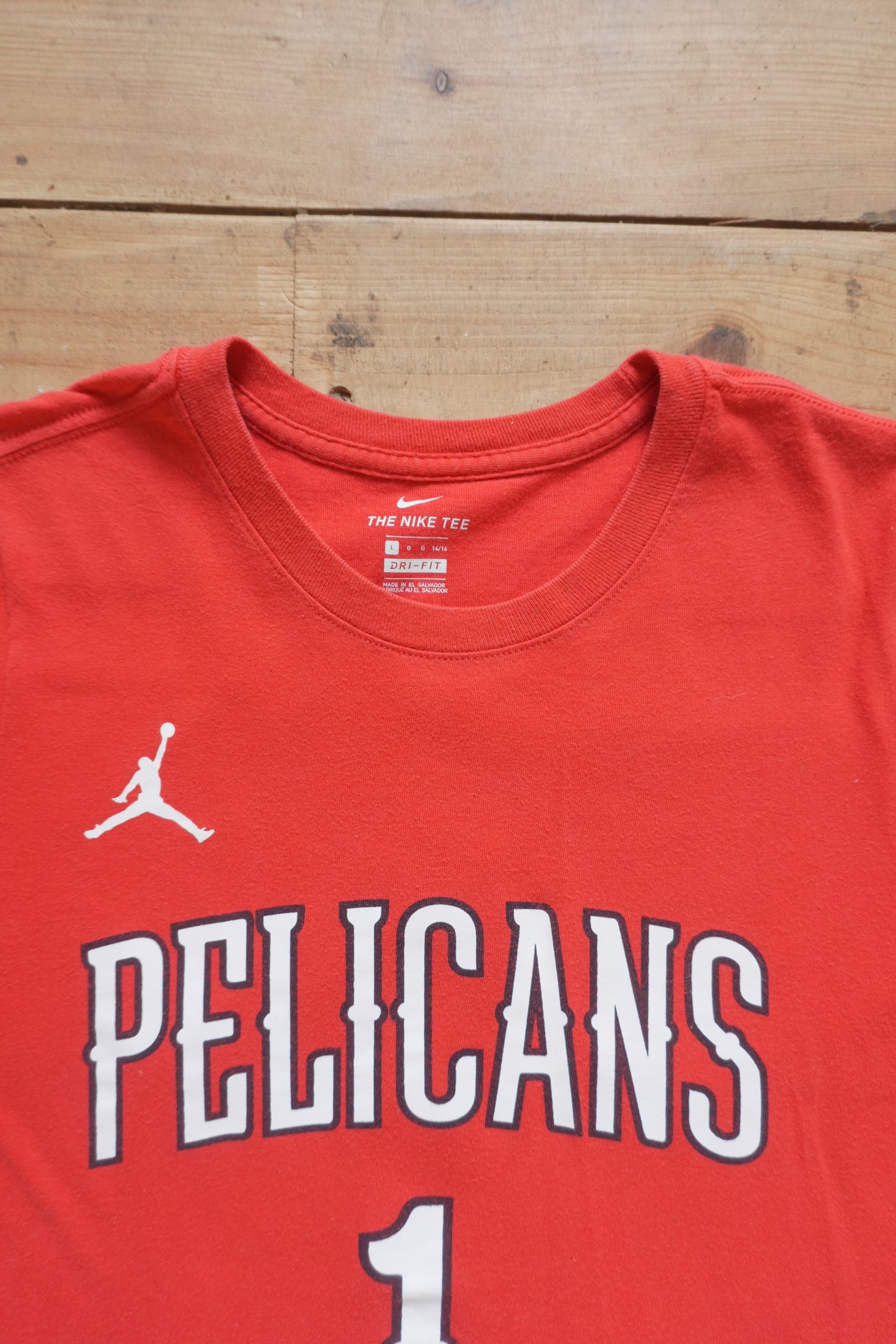 Nike Jordan T-shirt Dri-FIT Pelicans Zion Williamson Red Kid's Large Ages 14-16