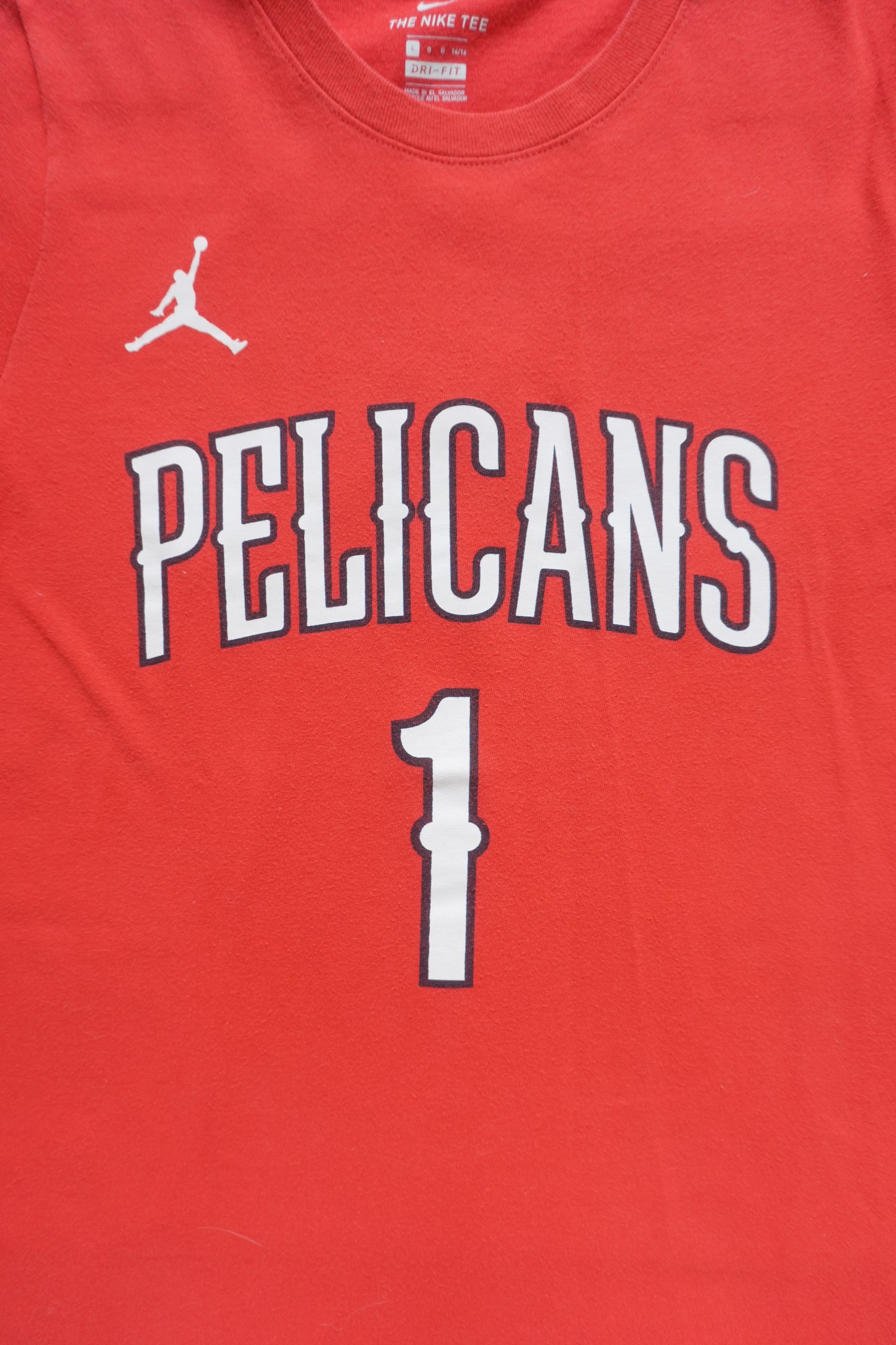 Nike Jordan T-shirt Dri-FIT Pelicans Zion Williamson Red Kid's Large Ages 14-16