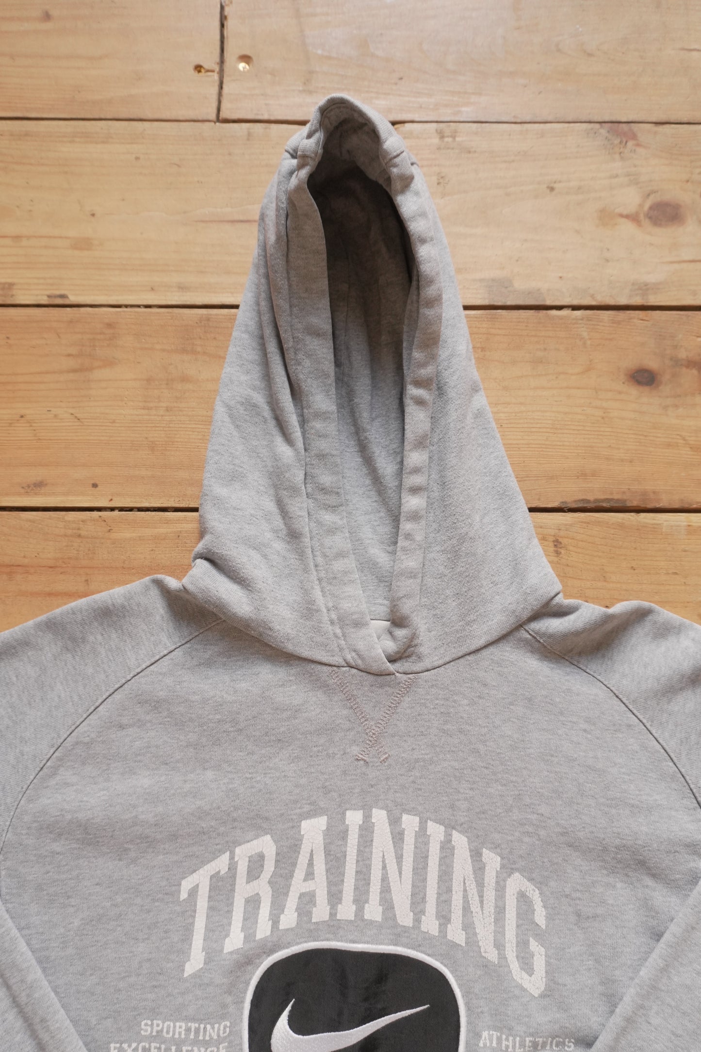 Vintage Nike Hoodie Grey Black Swoosh Patch on Chest Men's Medium