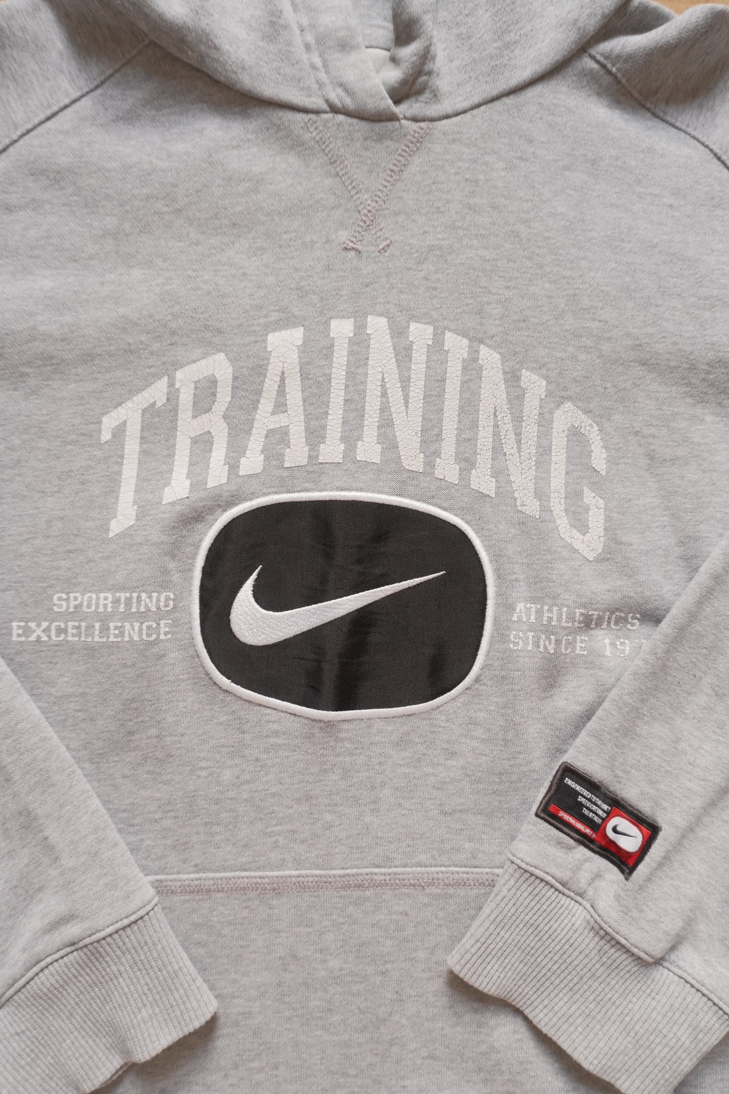 Vintage Nike Hoodie Grey Black Swoosh Patch on Chest Men's Medium