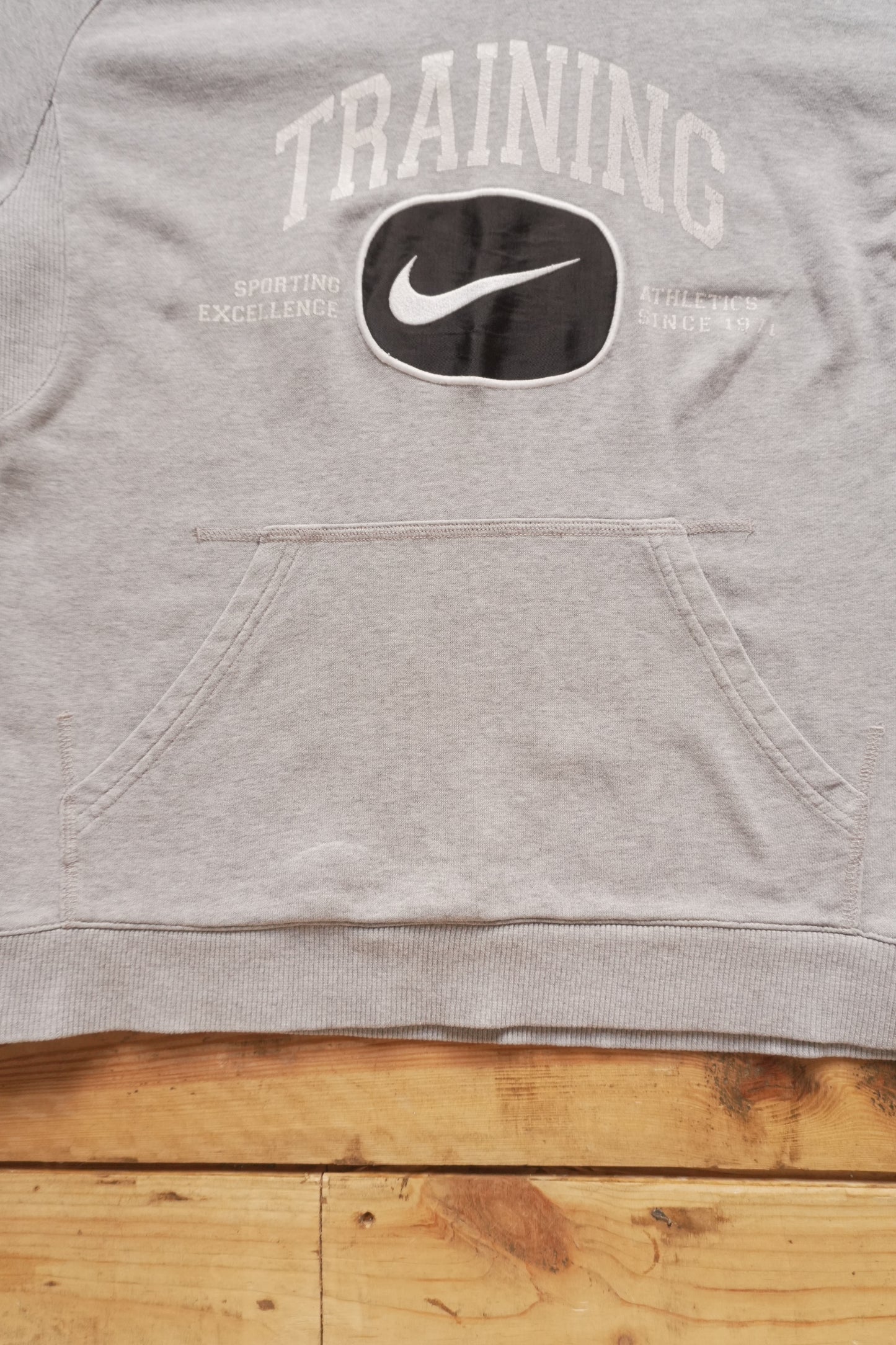 Vintage Nike Hoodie Grey Black Swoosh Patch on Chest Men's Medium