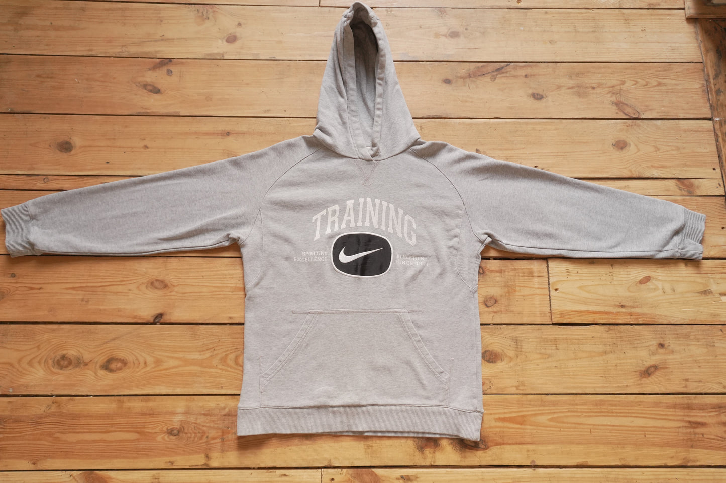 Vintage Nike Hoodie Grey Black Swoosh Patch on Chest Men's Medium