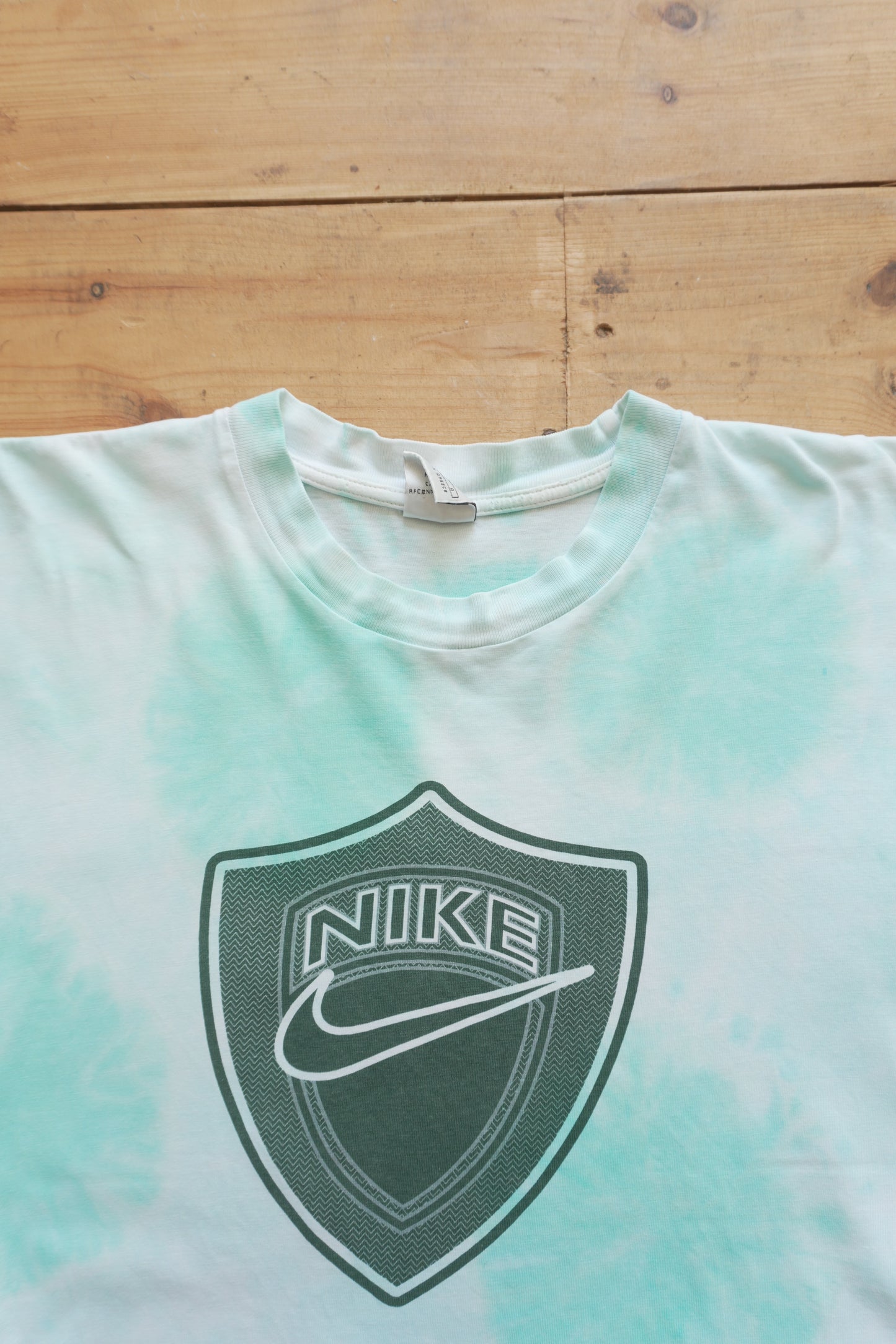 Vintage Nike Tie Dye T-shirt White Turquoise Green Rework Up-cycled Men's Large
