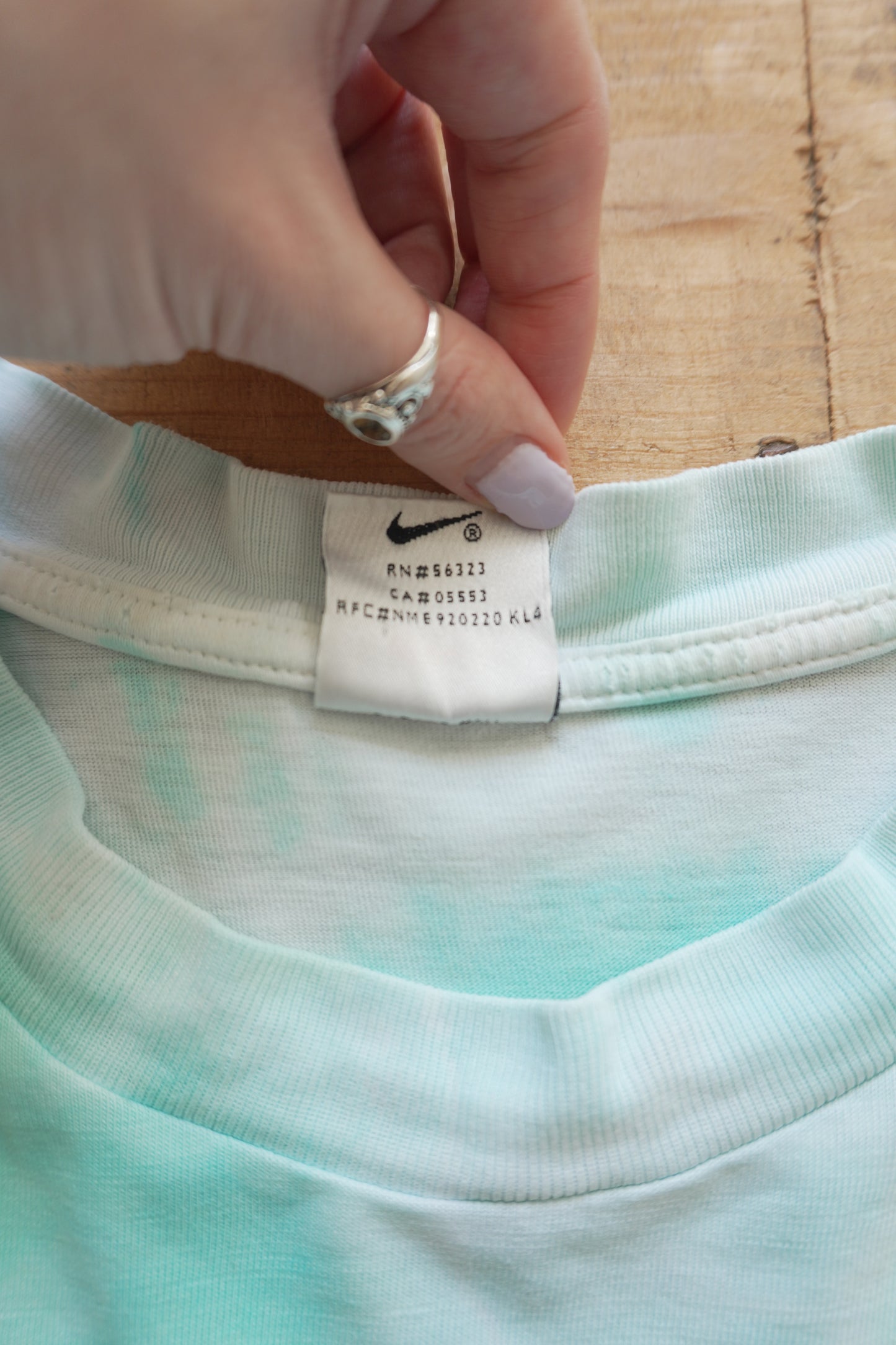 Vintage Nike Tie Dye T-shirt White Turquoise Green Rework Up-cycled Men's Large