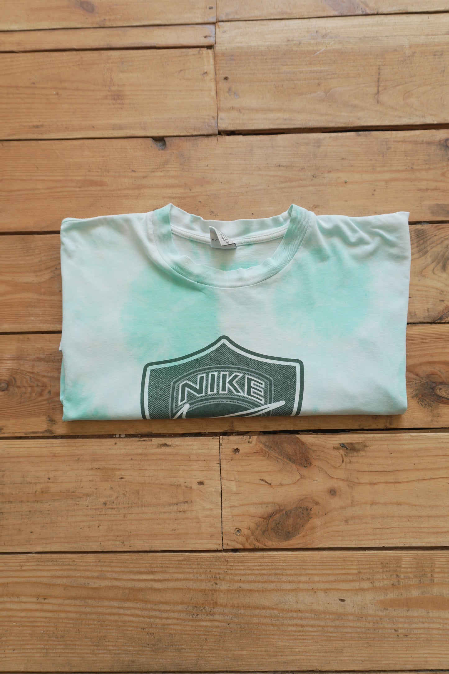 Vintage Nike Tie Dye T-shirt White Turquoise Green Rework Up-cycled Men's Large