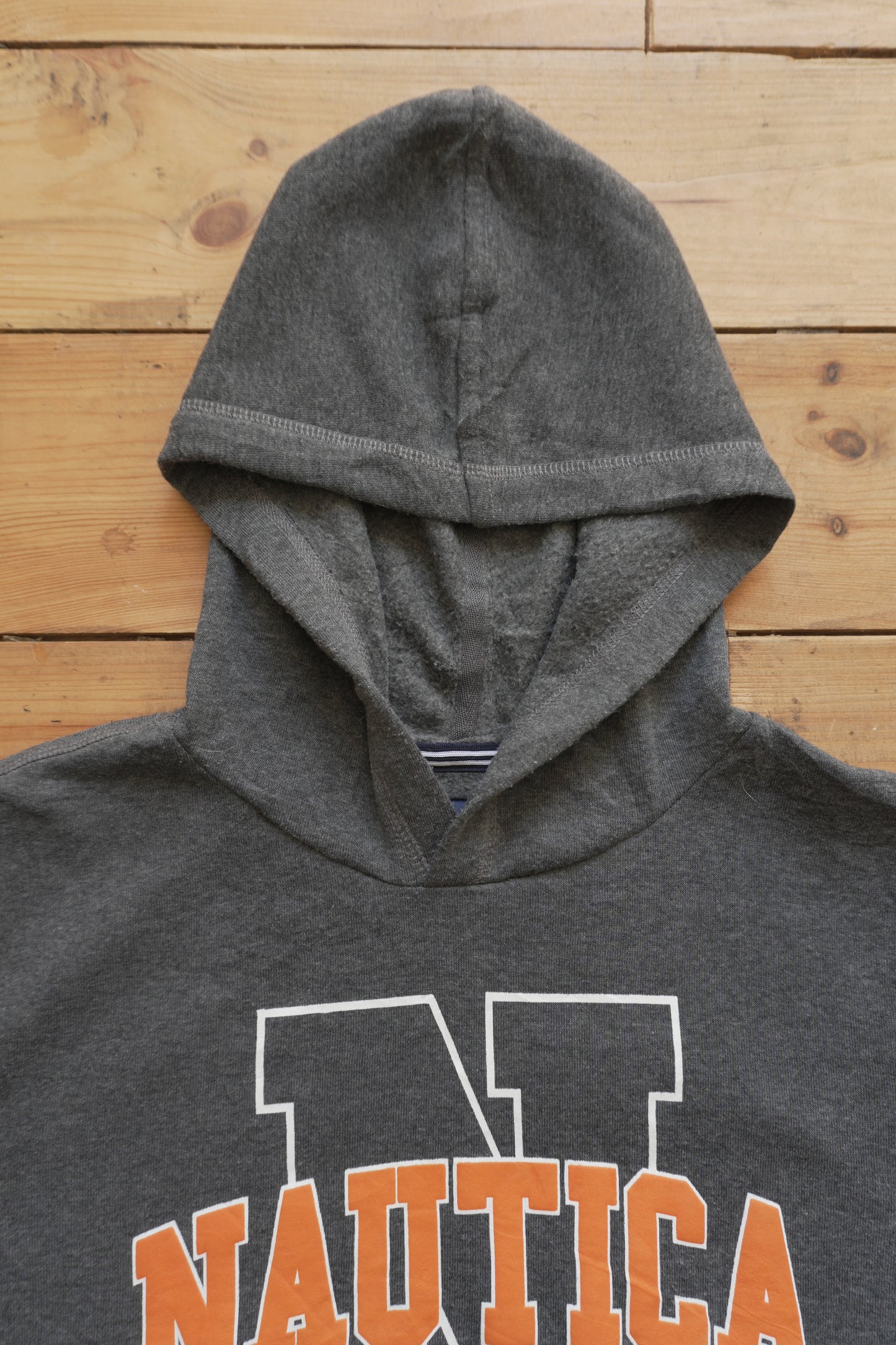 Vintage Nautica Cropped Hoodie Grey Orange White Lace Trim XL Rework Up-cycled