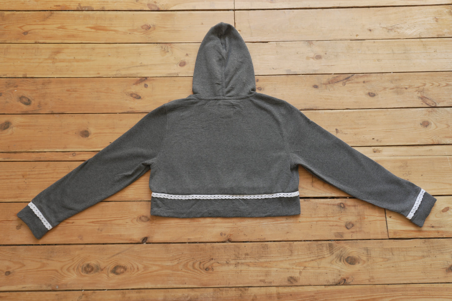 Vintage Nautica Cropped Hoodie Grey Orange White Lace Trim XL Rework Up-cycled