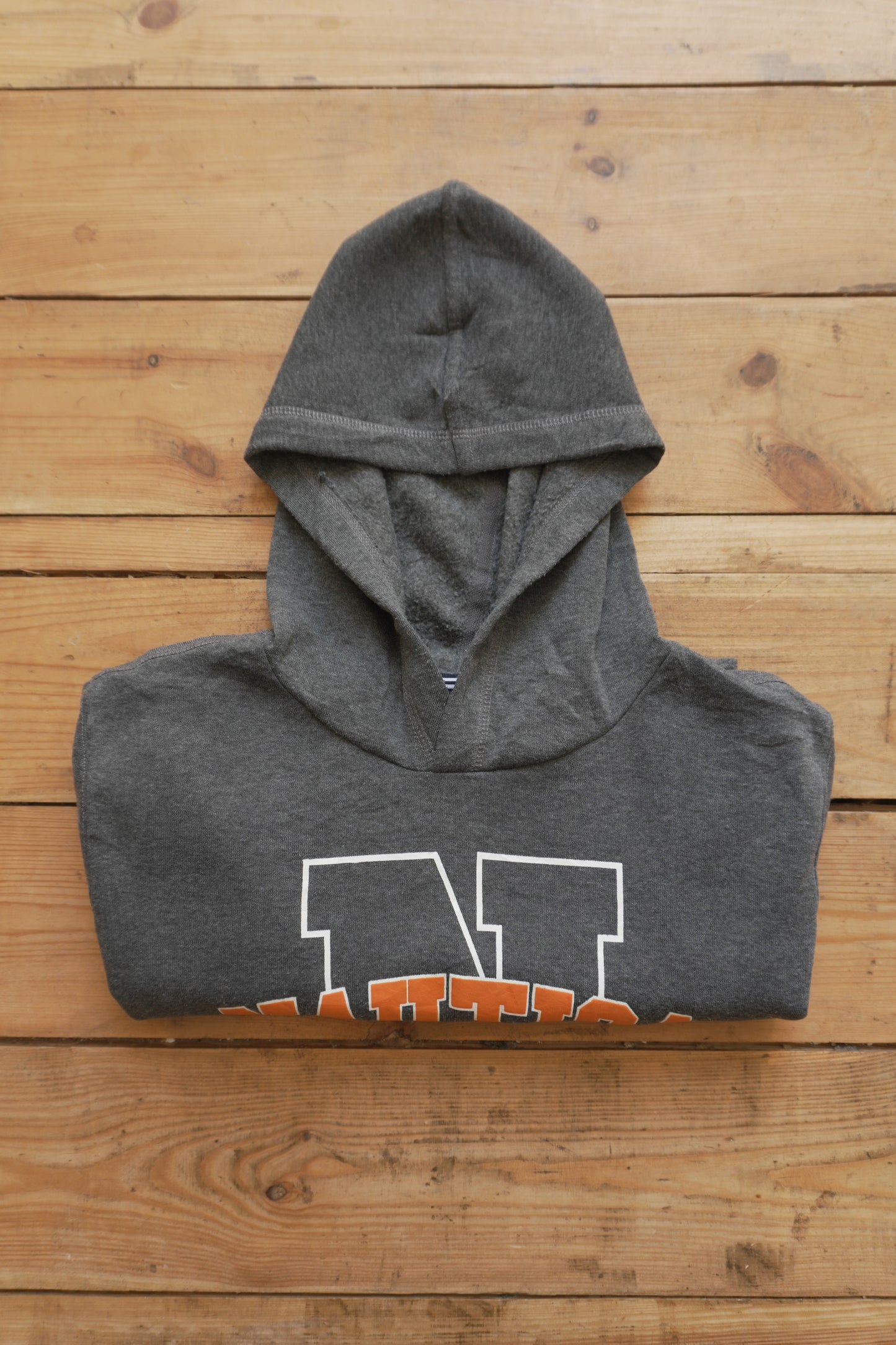 Vintage Nautica Cropped Hoodie Grey Orange White Lace Trim XL Rework Up-cycled