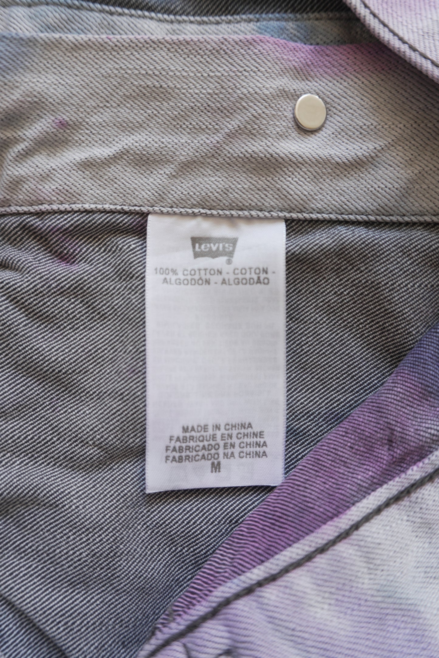 Vintage Levi's Denim Jacket Tie Dye Purple Medium Oversized Festival Rave