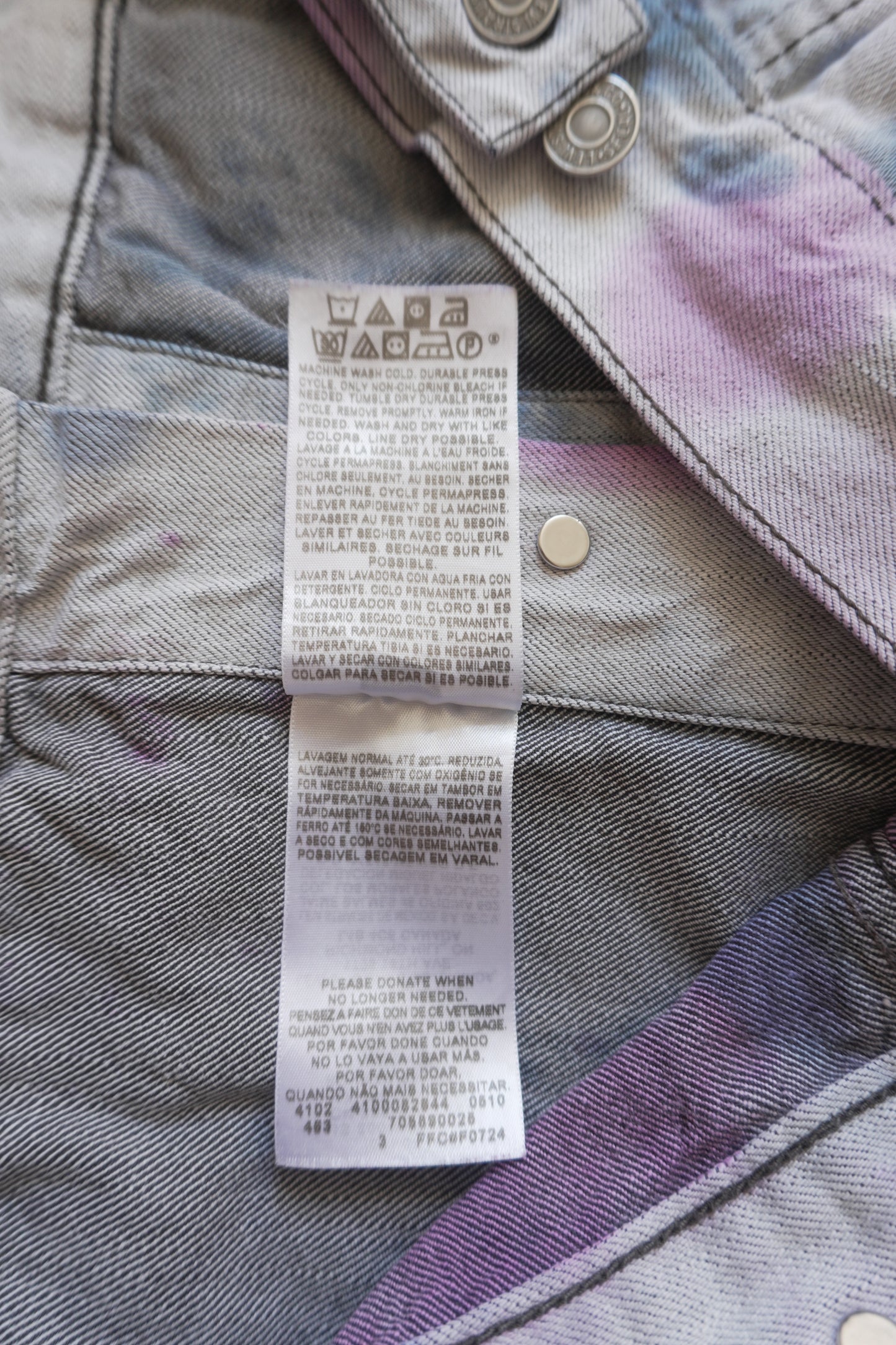 Vintage Levi's Denim Jacket Tie Dye Purple Medium Oversized Festival Rave